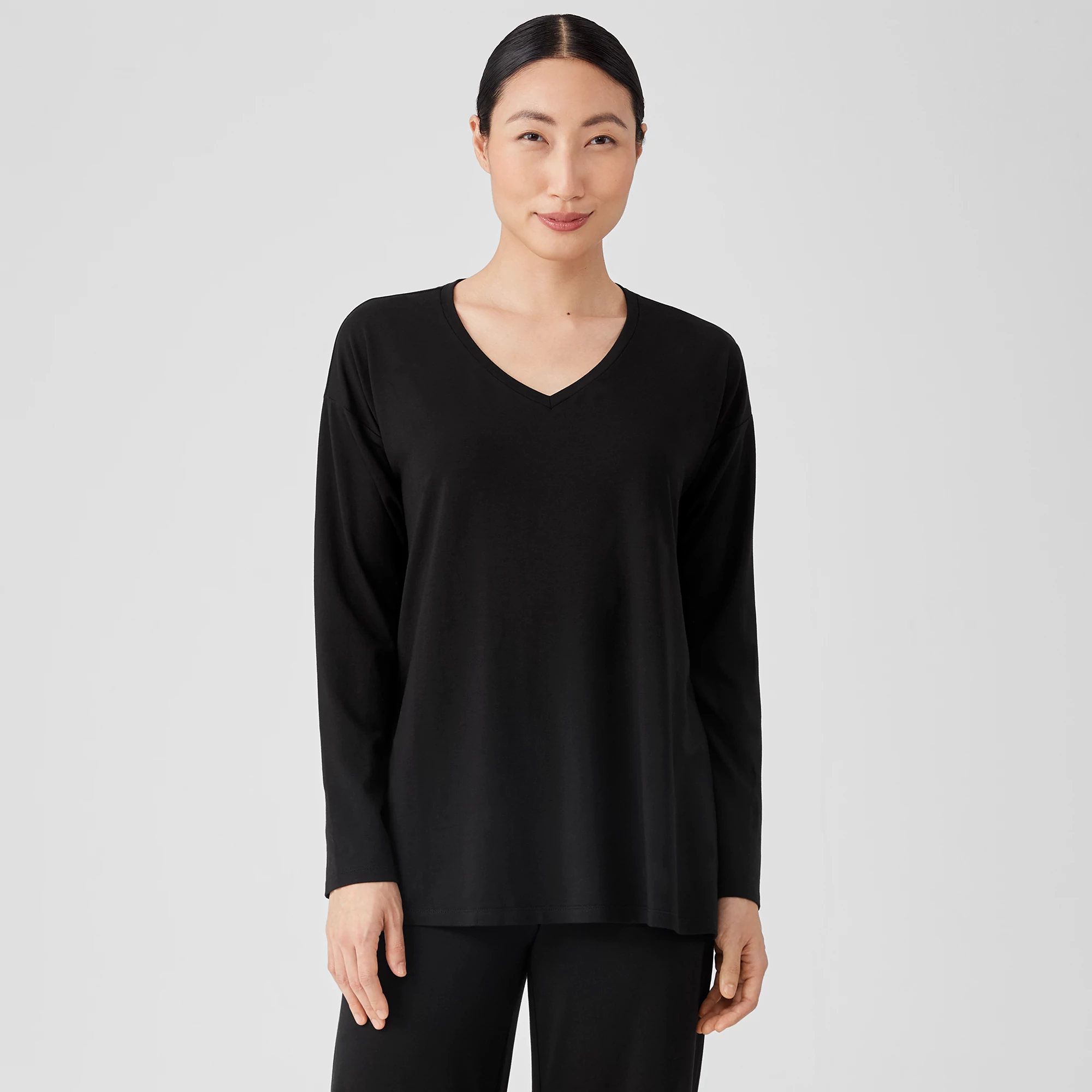 Stretch Jersey Knit VNeck Top EILEEN FISHER