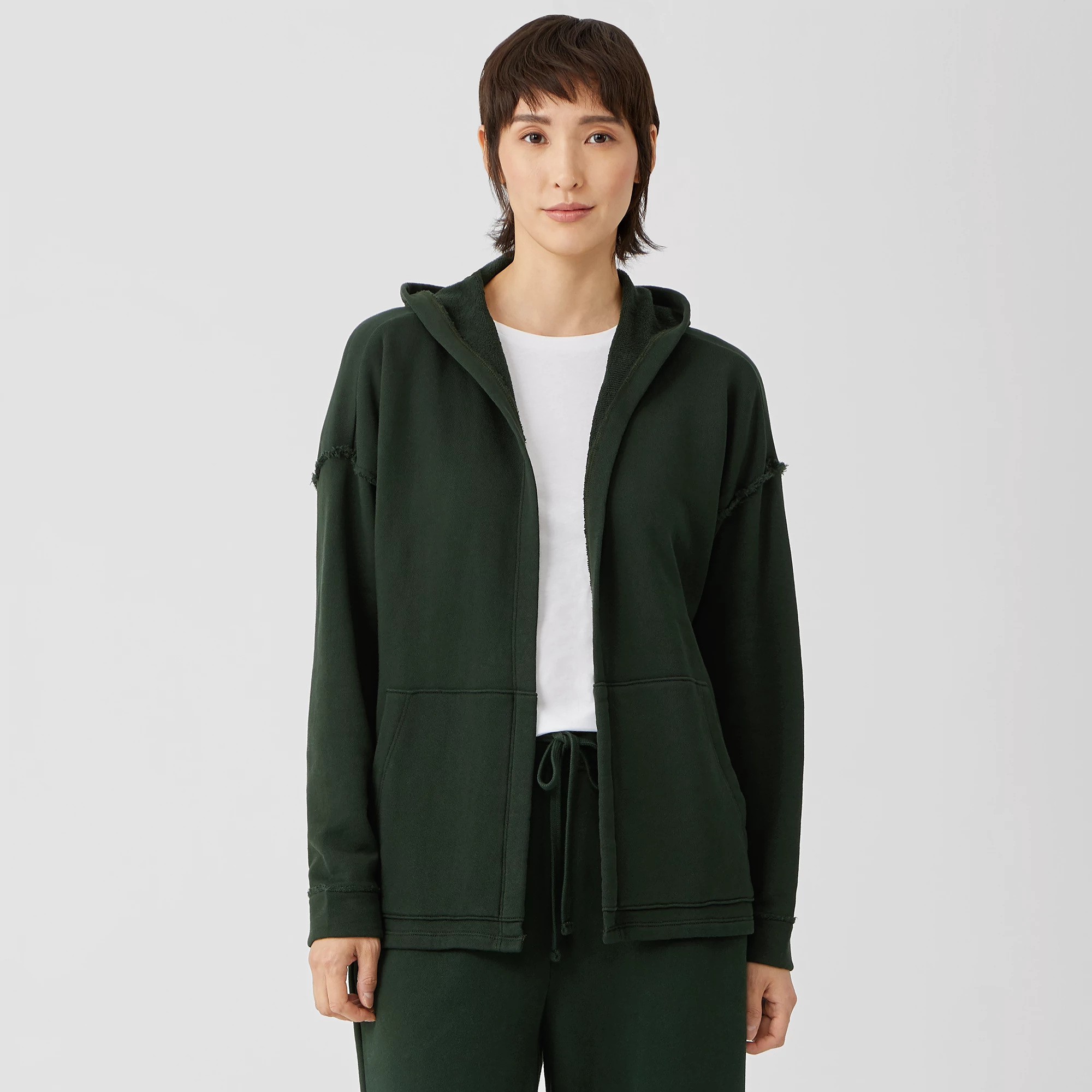 Organic Cotton French Terry Hooded Jacket | EILEEN FISHER