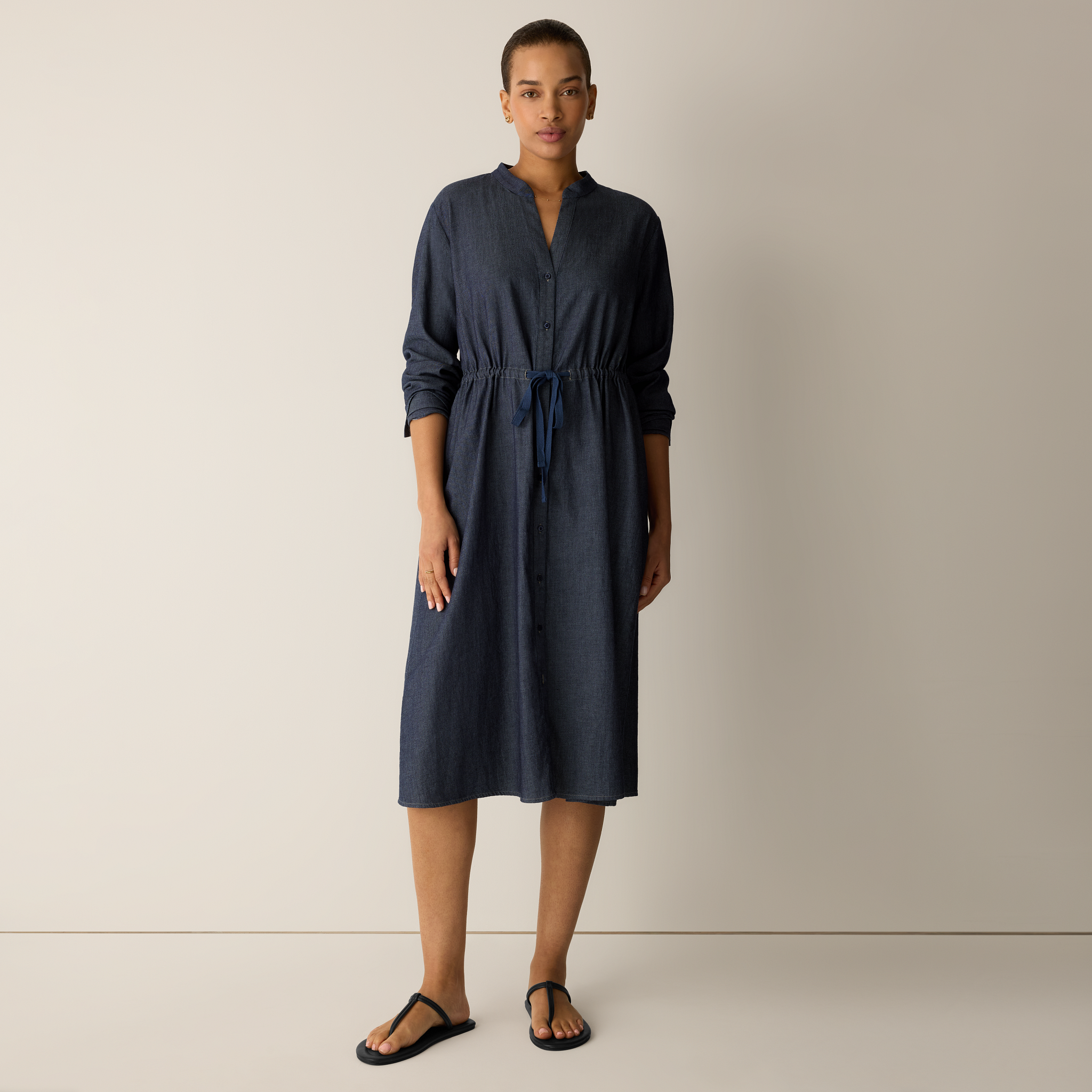 Airy Organic Cotton Twill Band Collar Shirtdress from EILEEN FISHER - $238