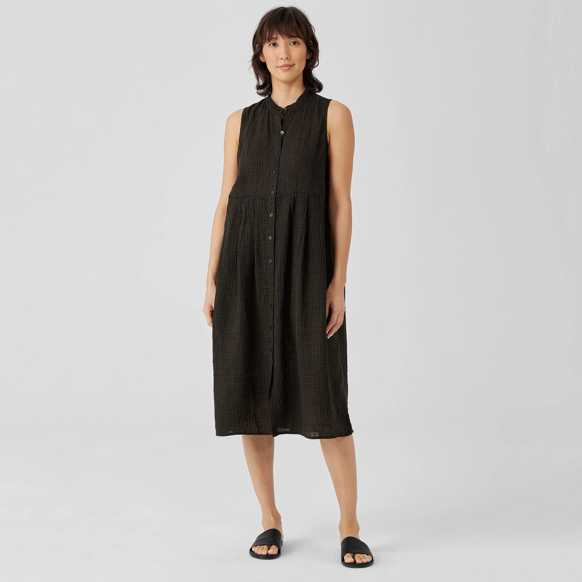 Puckered Organic Linen Pleated Dress | EILEEN FISHER