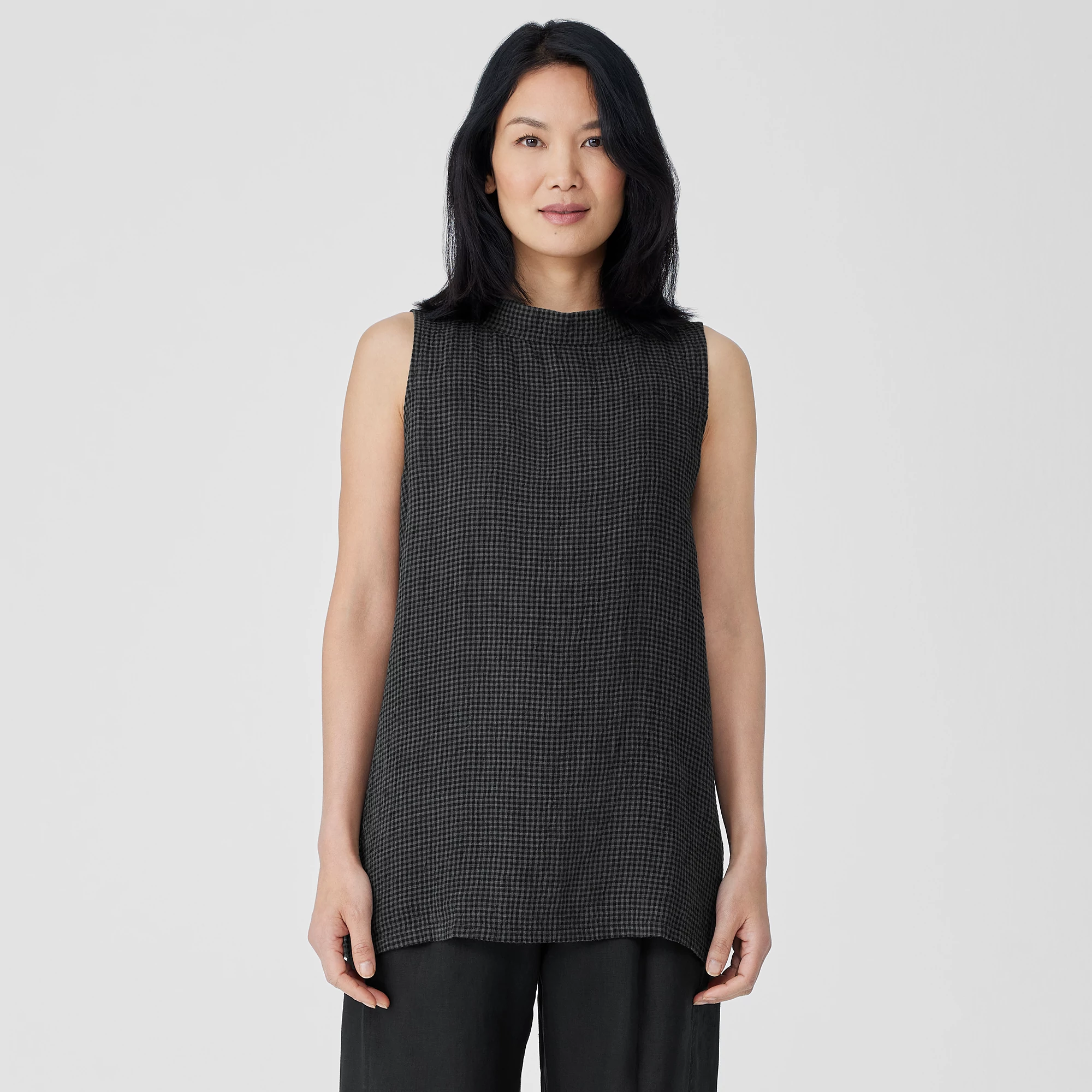 Puckered Organic Linen Mock Neck Top | EILEEN FISHER