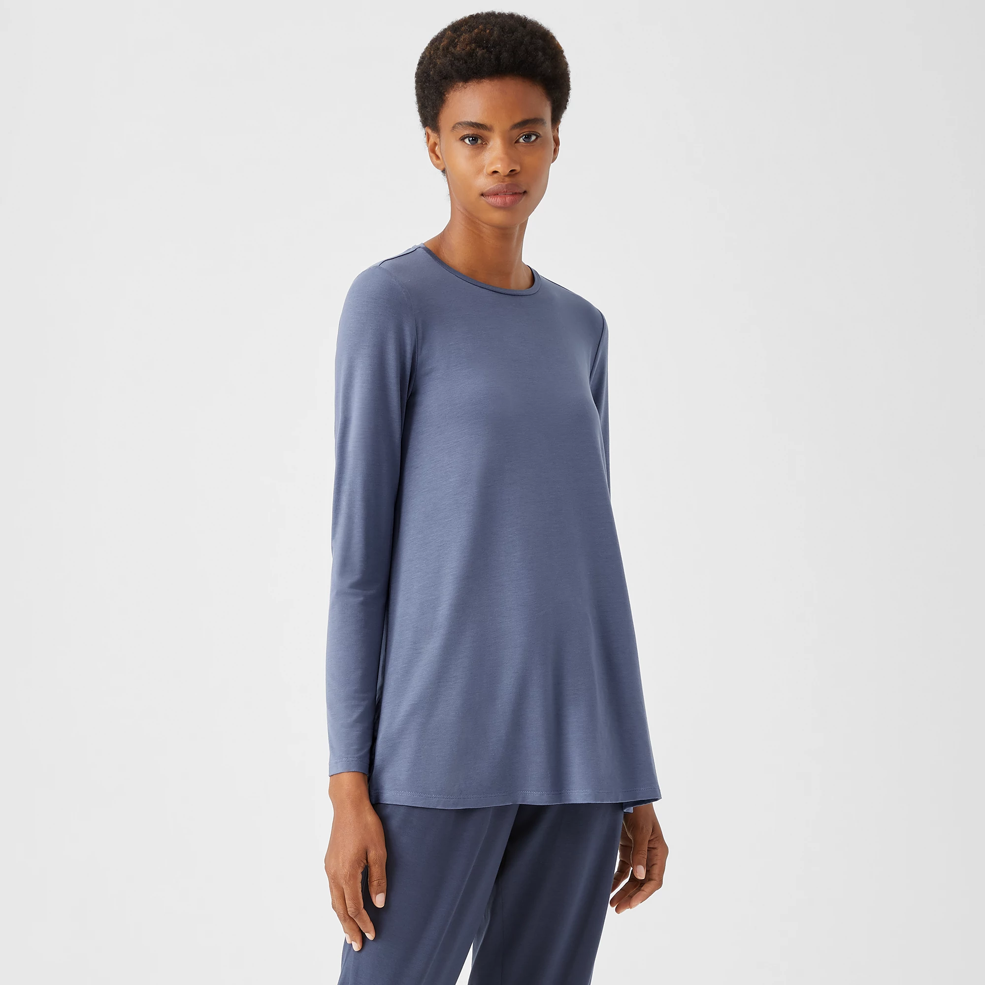 EILEEN FISHER Womens Coral Long Sleeve Jewel Neck Button Up Top