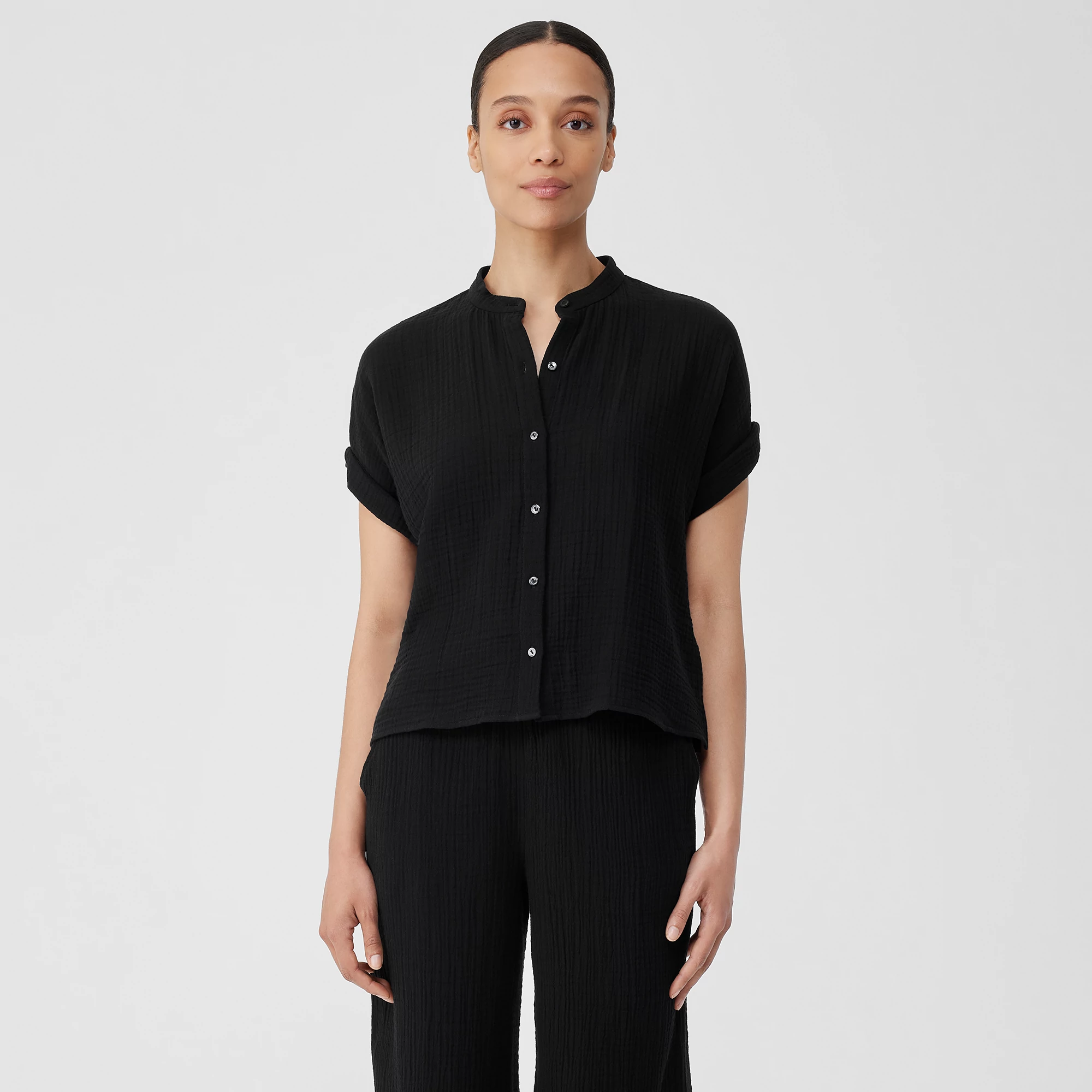Organic Cotton Gauze ShortSleeve Shirt EILEEN FISHER