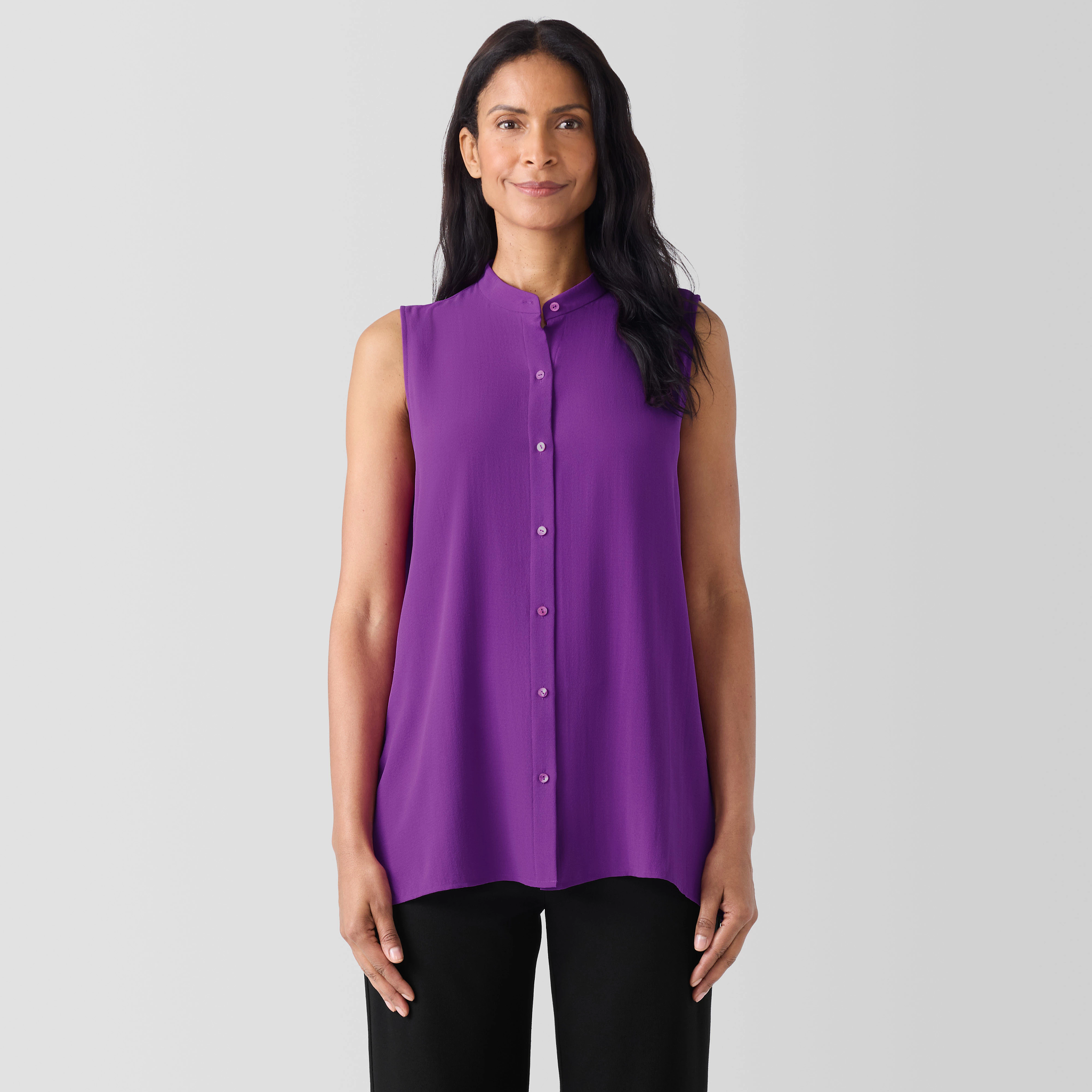 Silk Georgette Crepe Sleeveless Shirt | EILEEN FISHER