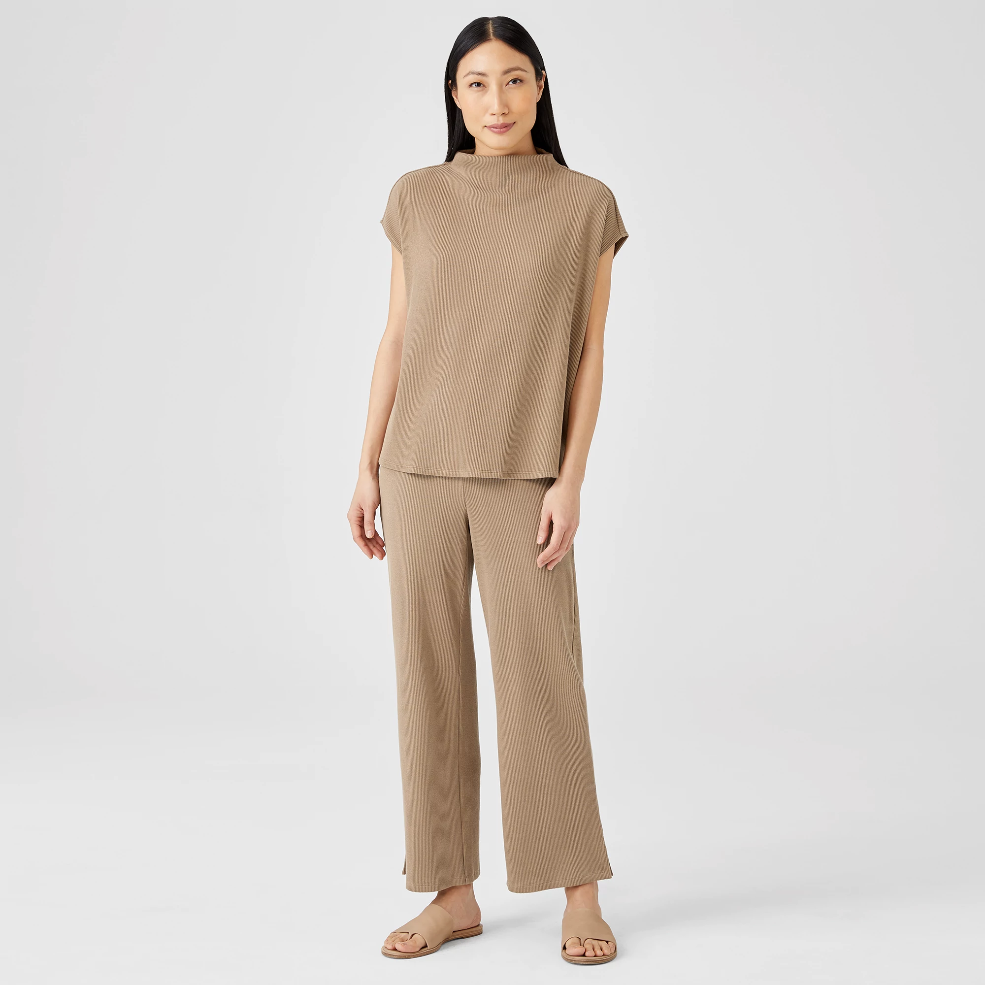 Ribbed Organic Cotton Blend Straight Pant | EILEEN FISHER