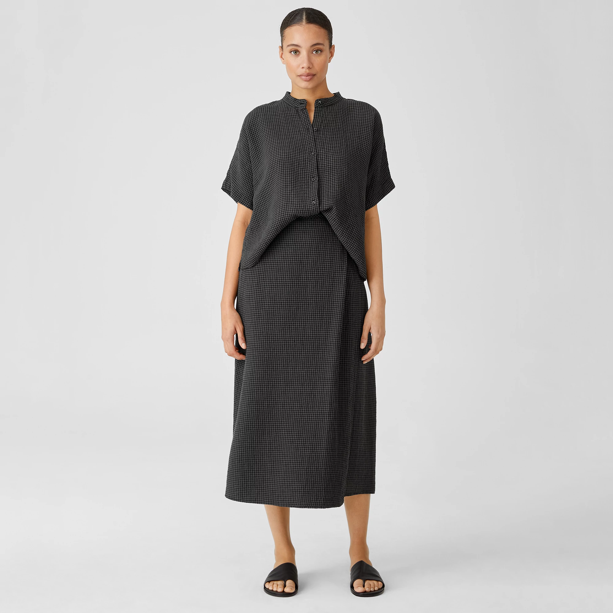 Puckered Organic Linen Wrap Skirt | EILEEN FISHER