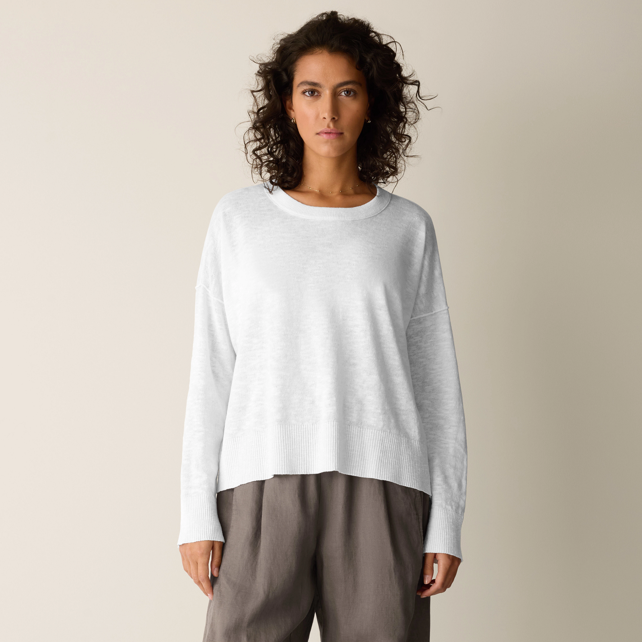 Organic Linen Cotton Slub Crew Neck Top from EILEEN FISHER - $228