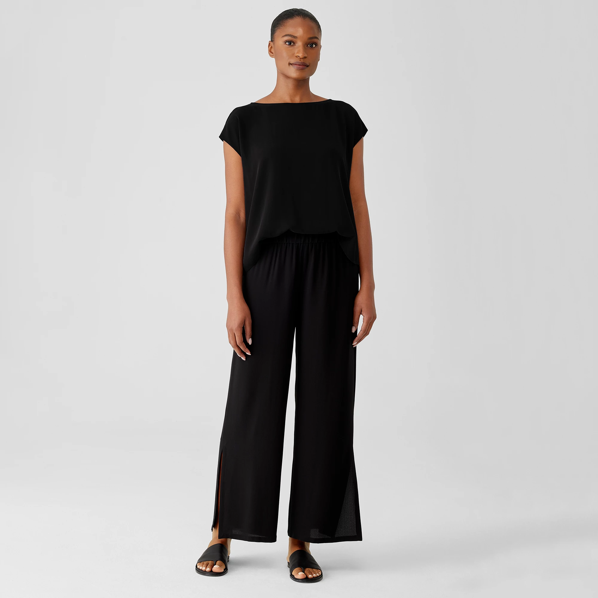 Silk Georgette Crepe Pant with Slits | EILEEN FISHER