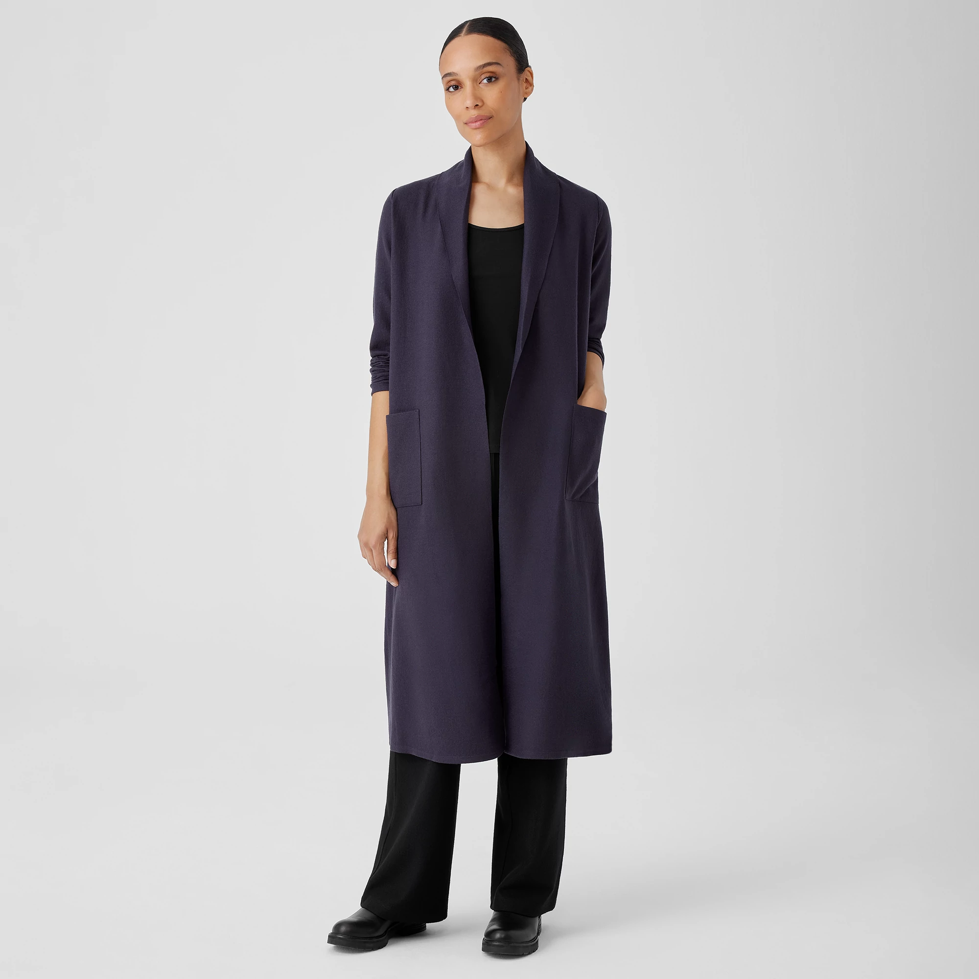 Boiled Wool Jersey High Collar Jacket | EILEEN FISHER