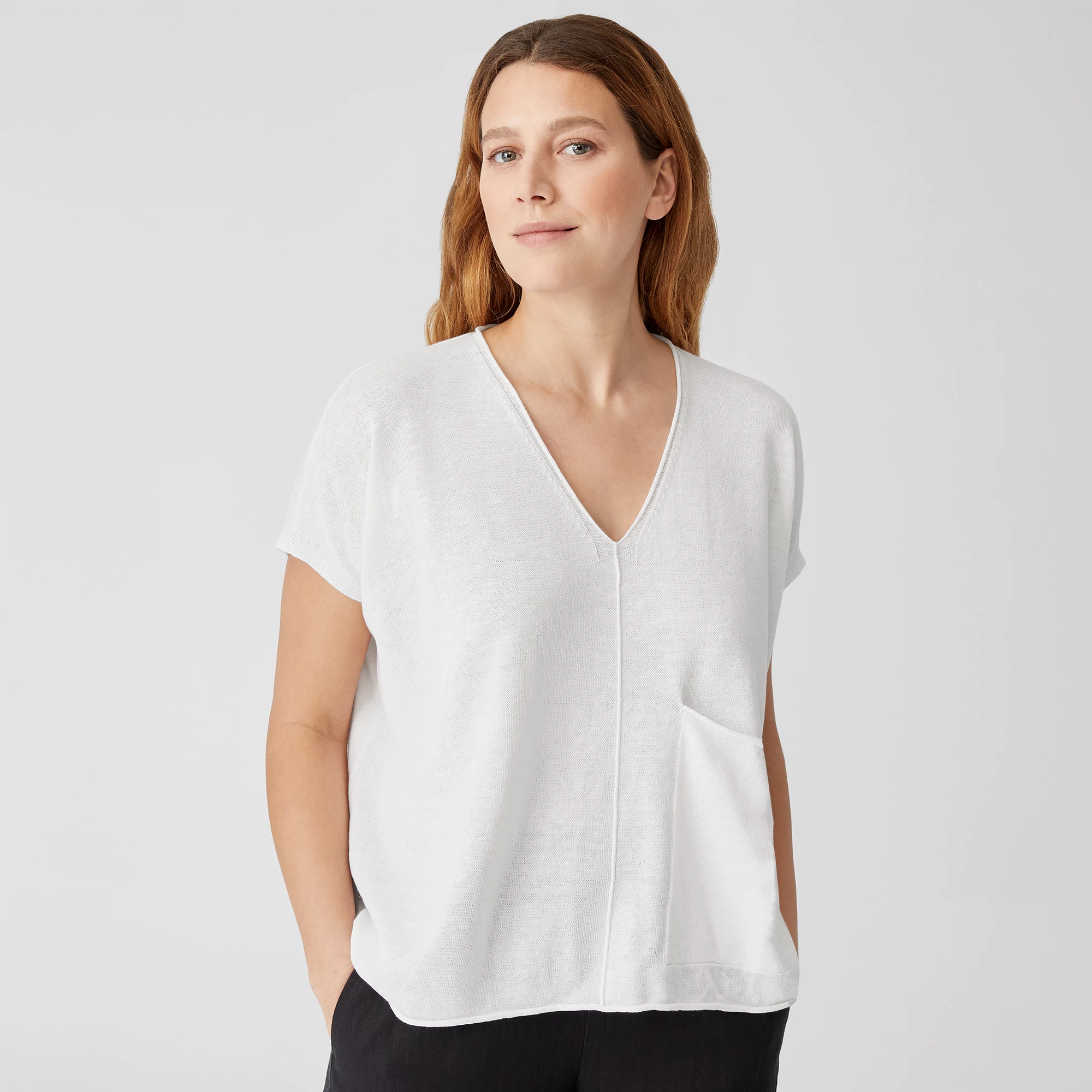 トップス niceness farlowe Peruvian Organic Cotton Crimp V-Neck Top | EILEEN FISHER