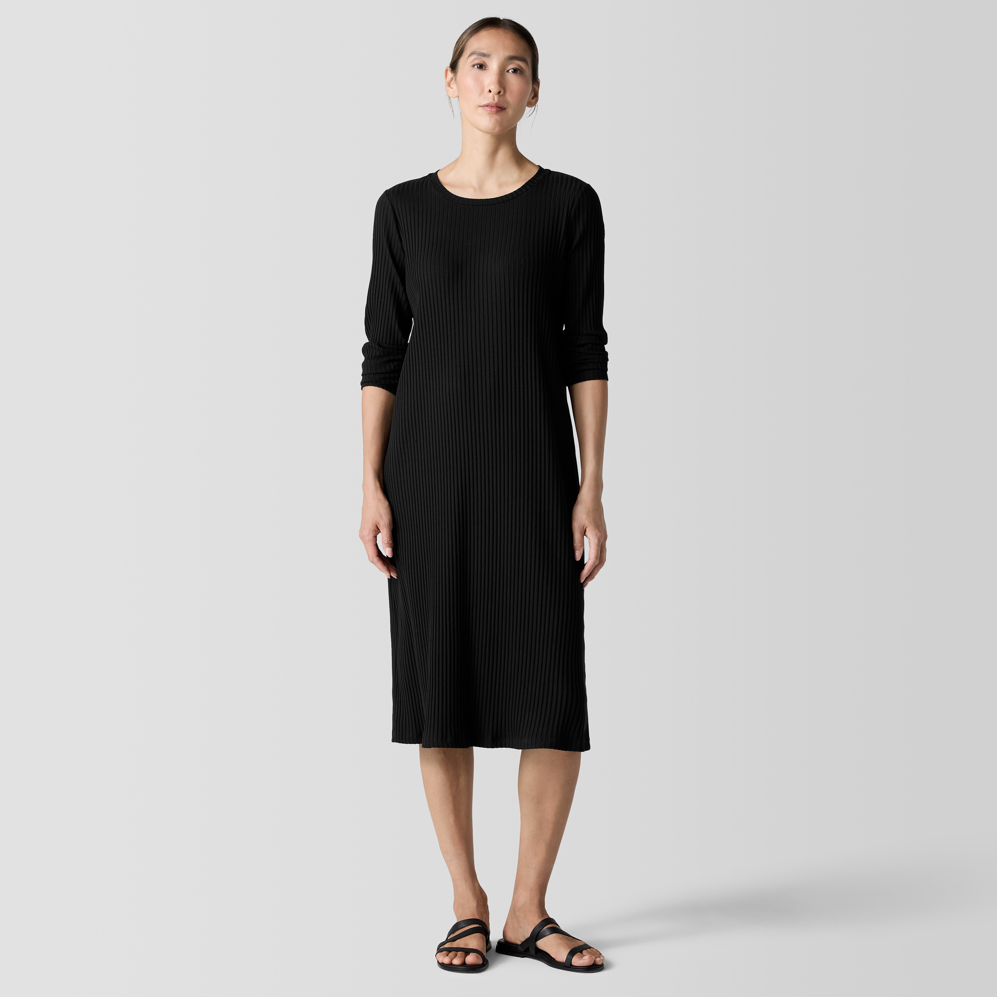 Textured Stretch Rib Crew Neck Dress