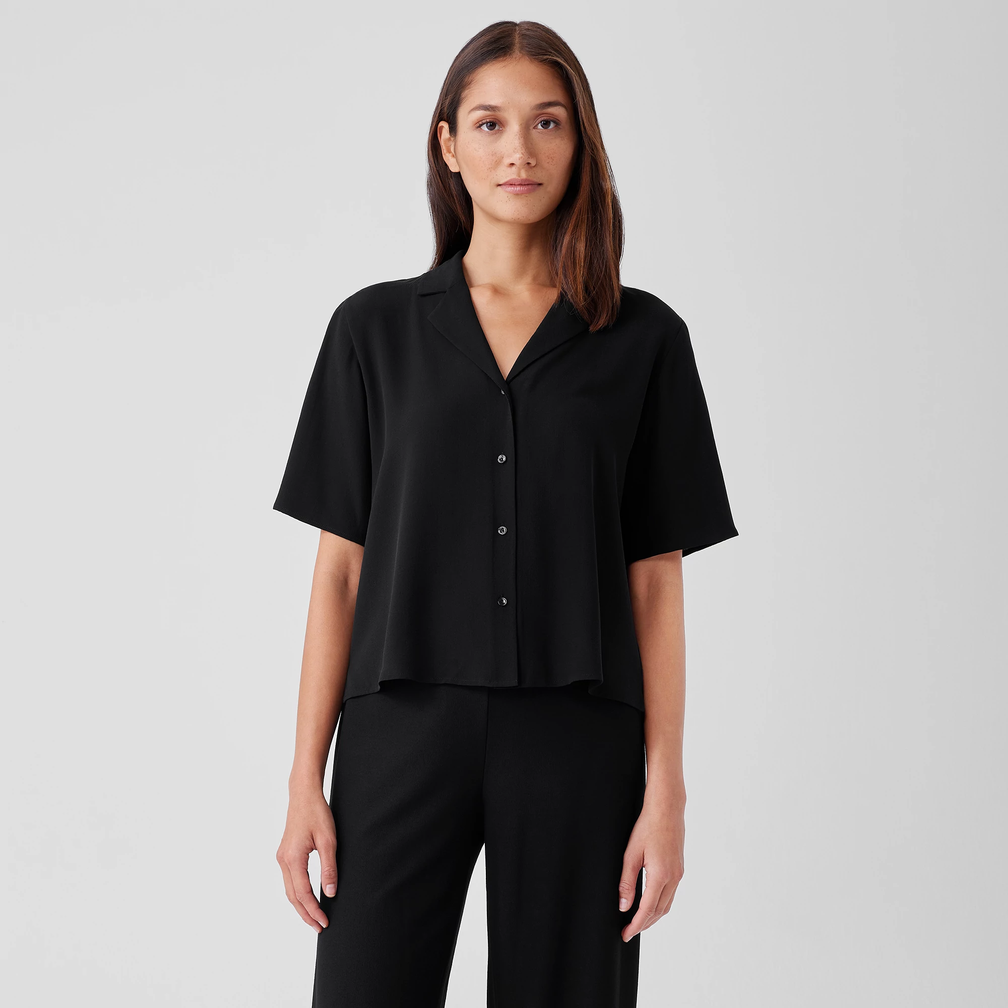 Eileen Fisher  クラシック Collar Shirt レディース シャツ トップス Sangria Silk Georgette Crepe Notch Collar Shirt | EILEEN FISHER