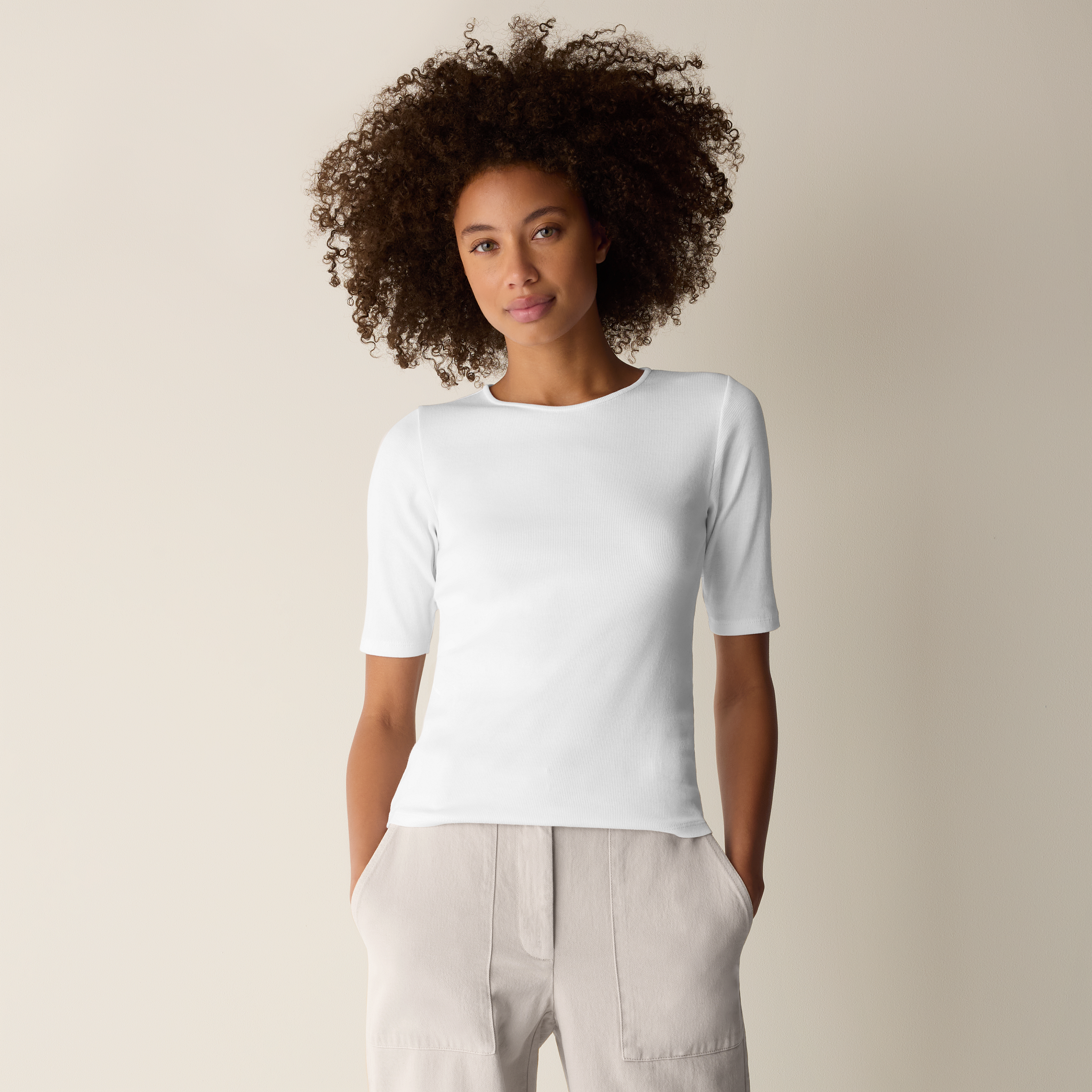 Organic Cotton Stretch Rib Crew Neck Tee