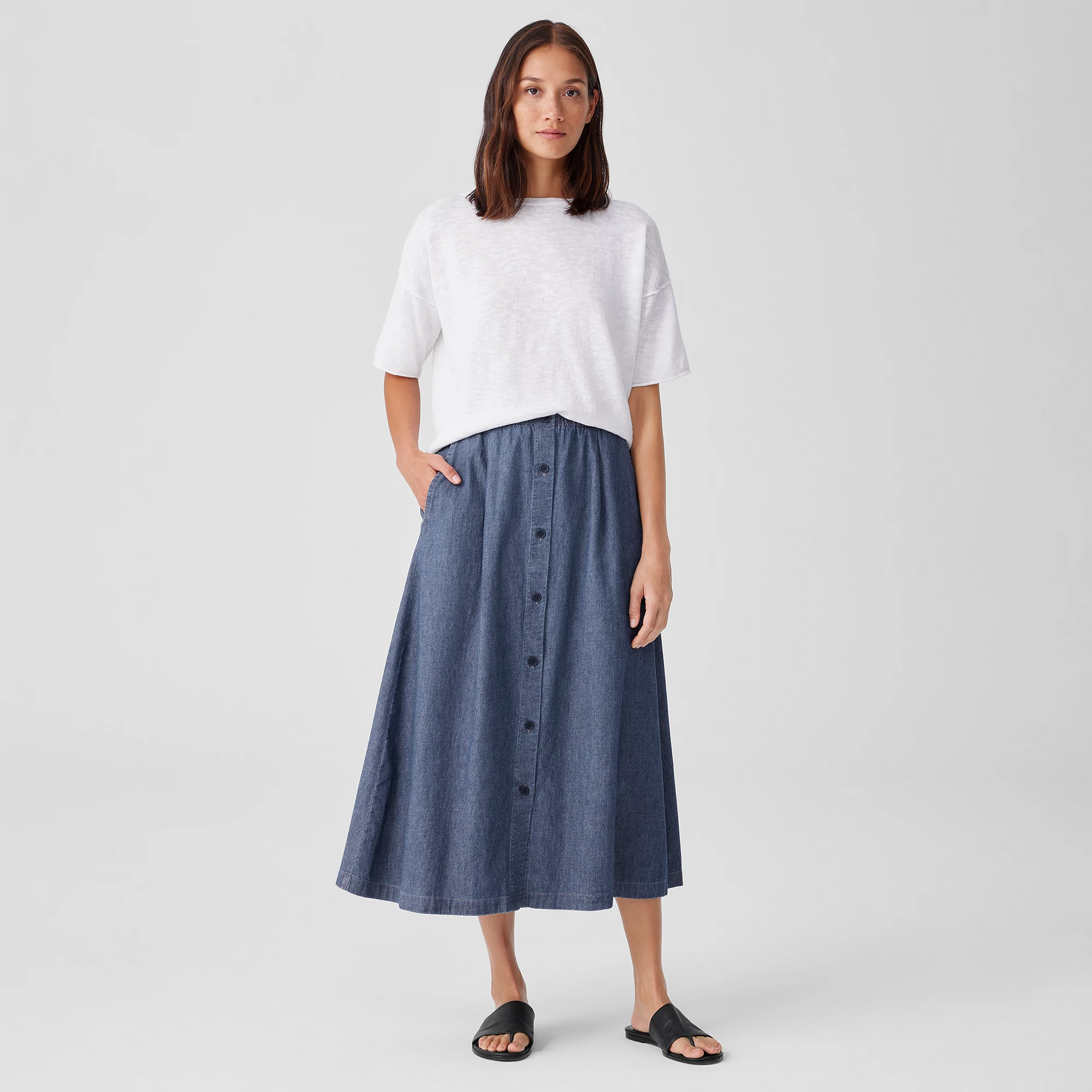 Airy Organic Cotton Twill A-Line Skirt | EILEEN FISHER