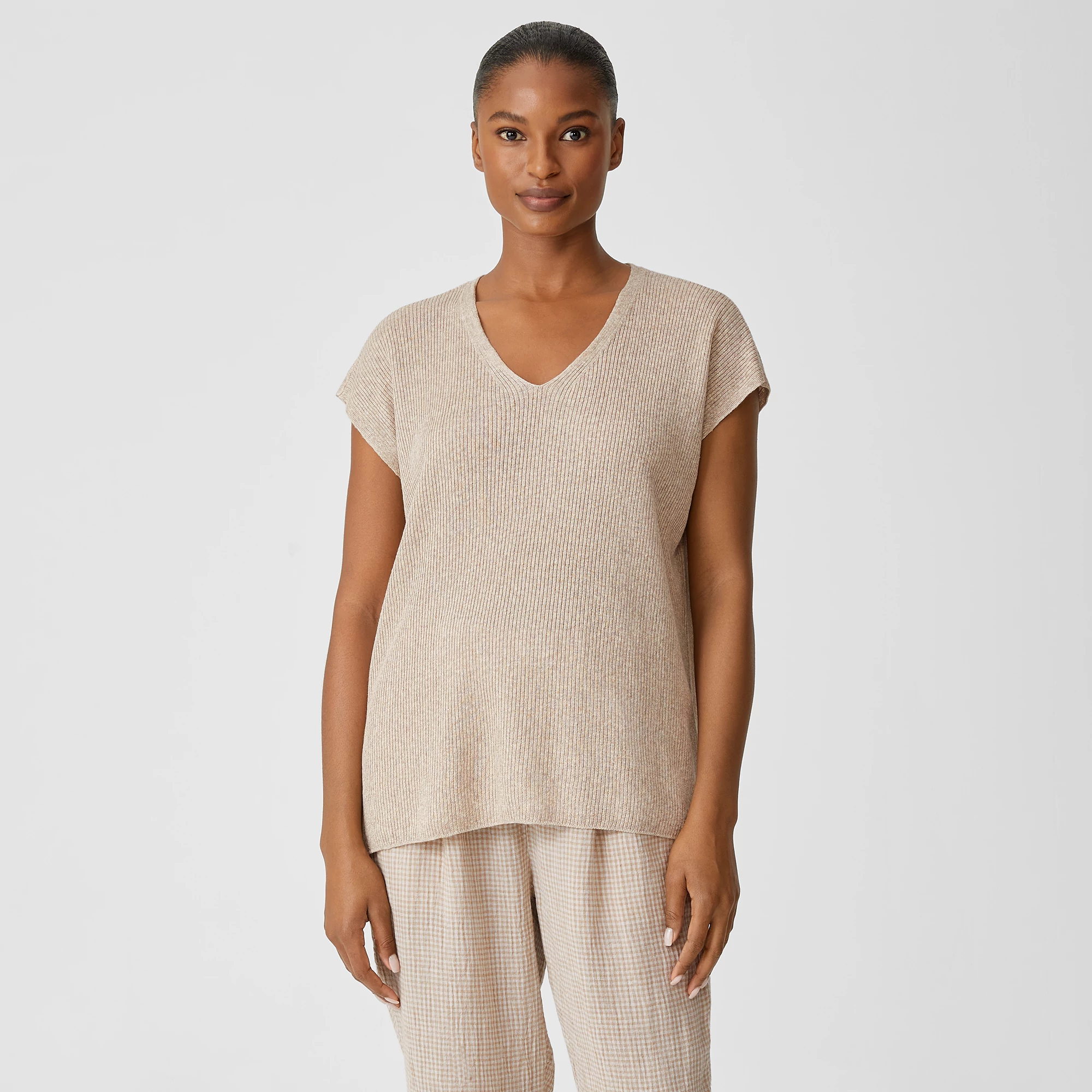 Y's FOR LIVING ニット Striped Cozy Brushed Terry Long Box-Top | EILEEN FISHER