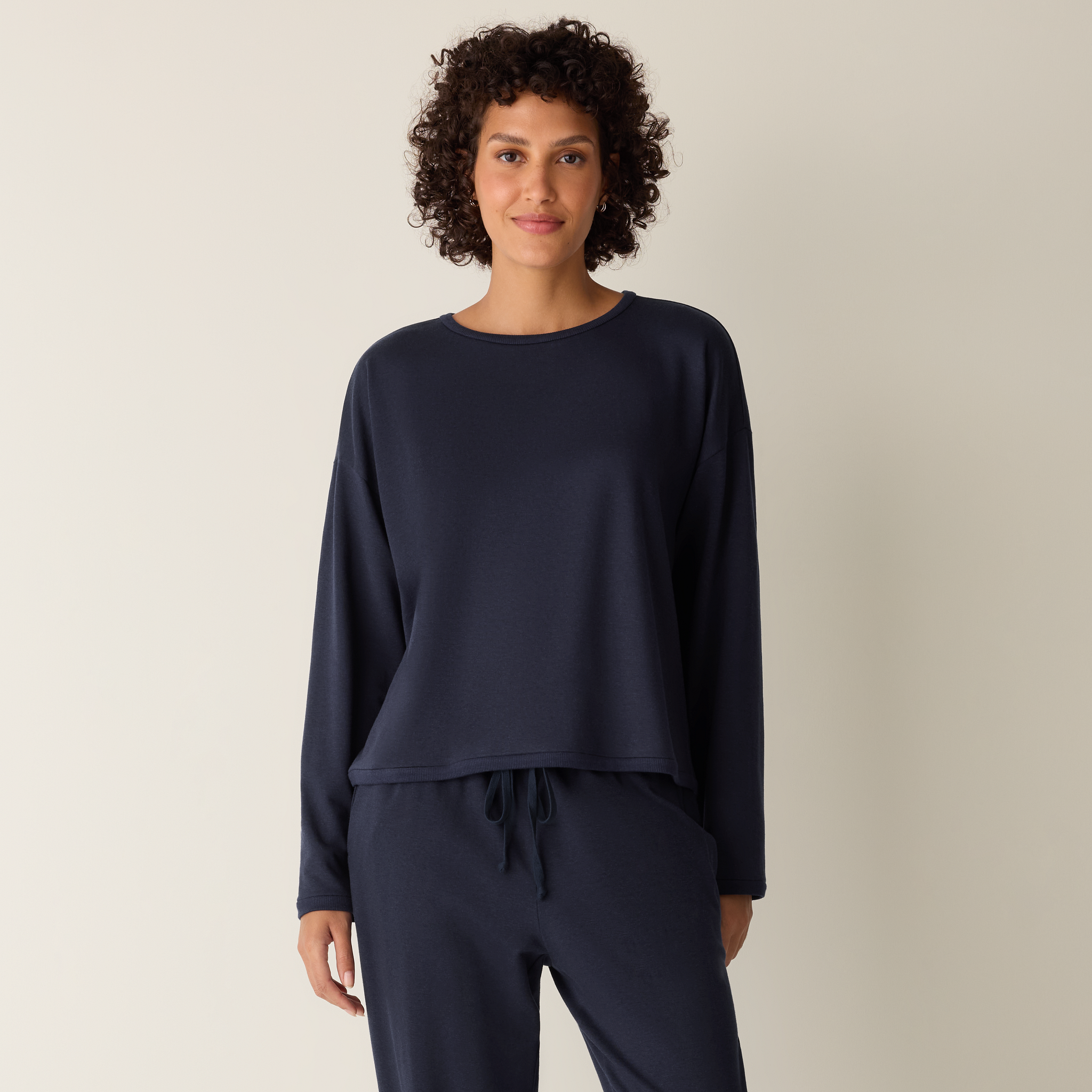 Cozy Brushed Terry Hug Round Neck Box-Top
