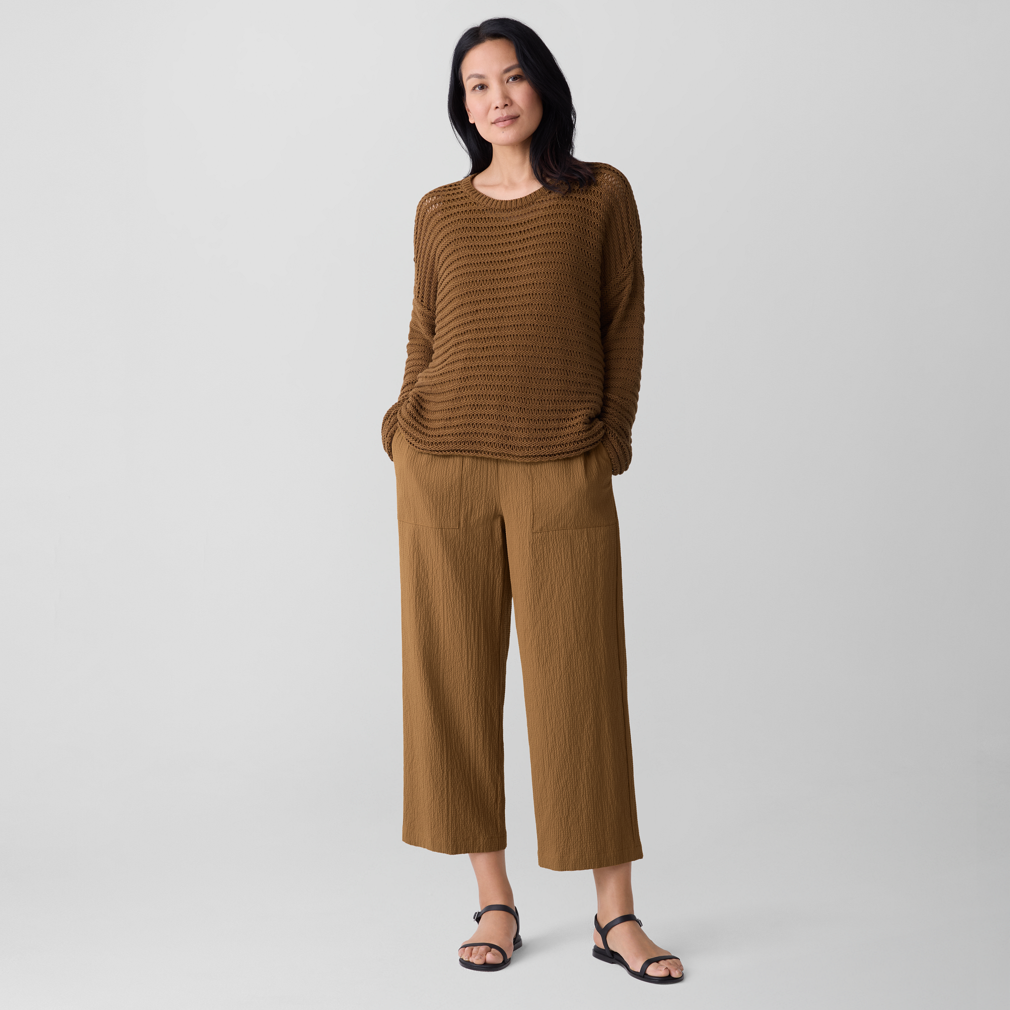 Peruvian Organic Cotton Cord Crew Neck Top from EILEEN FISHER - $175.20