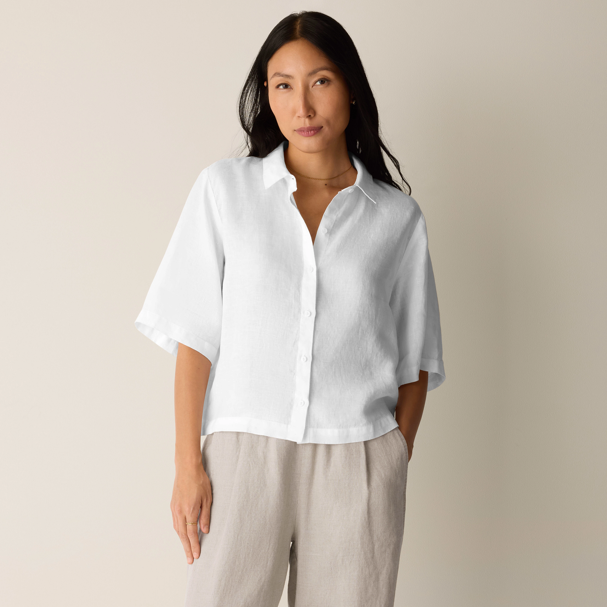 Organic Handkerchief Linen Elbow-Sleeve Shirt from EILEEN FISHER - $158