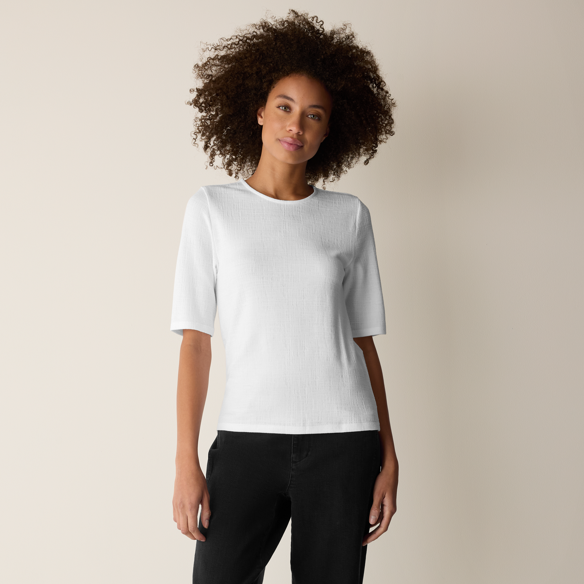 Cross Hatch Stretch Jersey Crew Neck Top