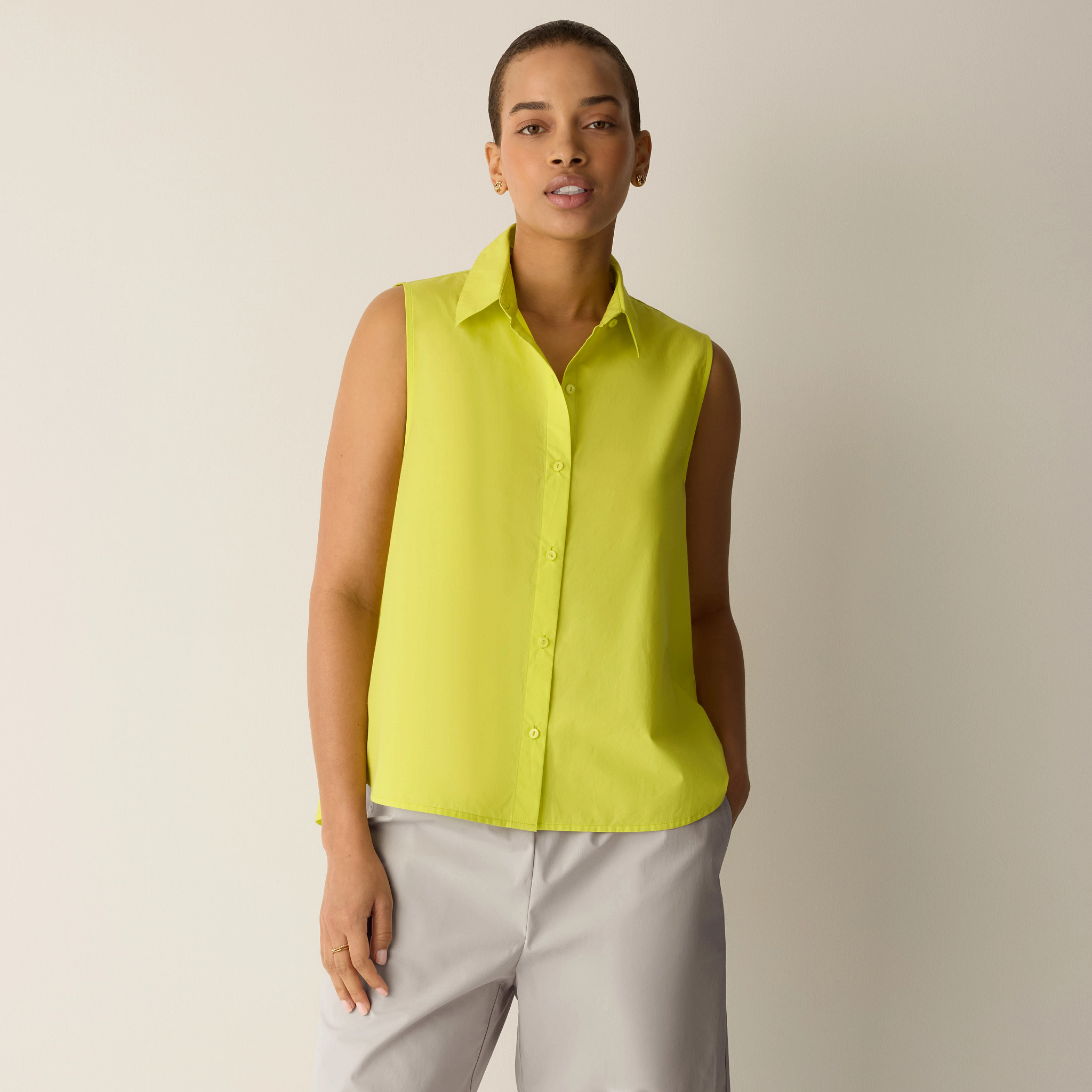 Organic Cotton Poplin Classic Collar Sleeveless Shirt from EILEEN FISHER - $148