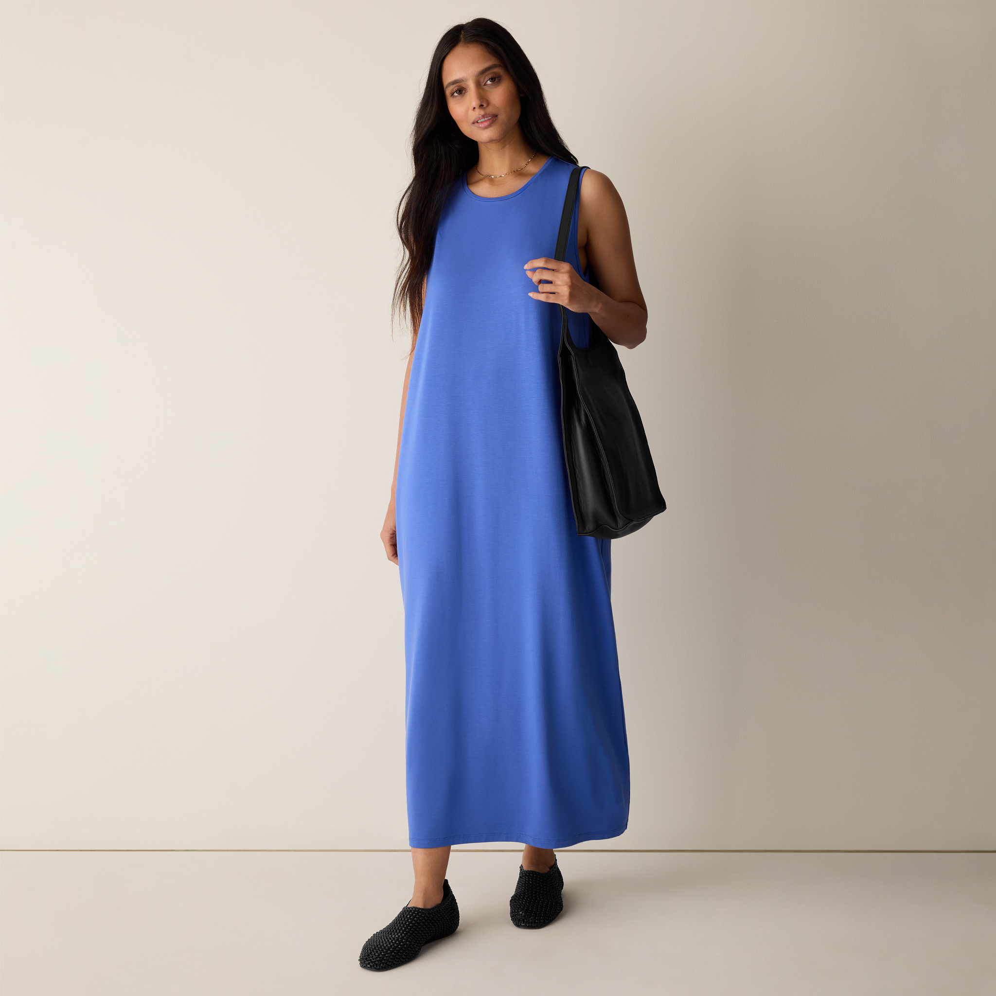 Stretch Jersey Knit Round Neck Dress