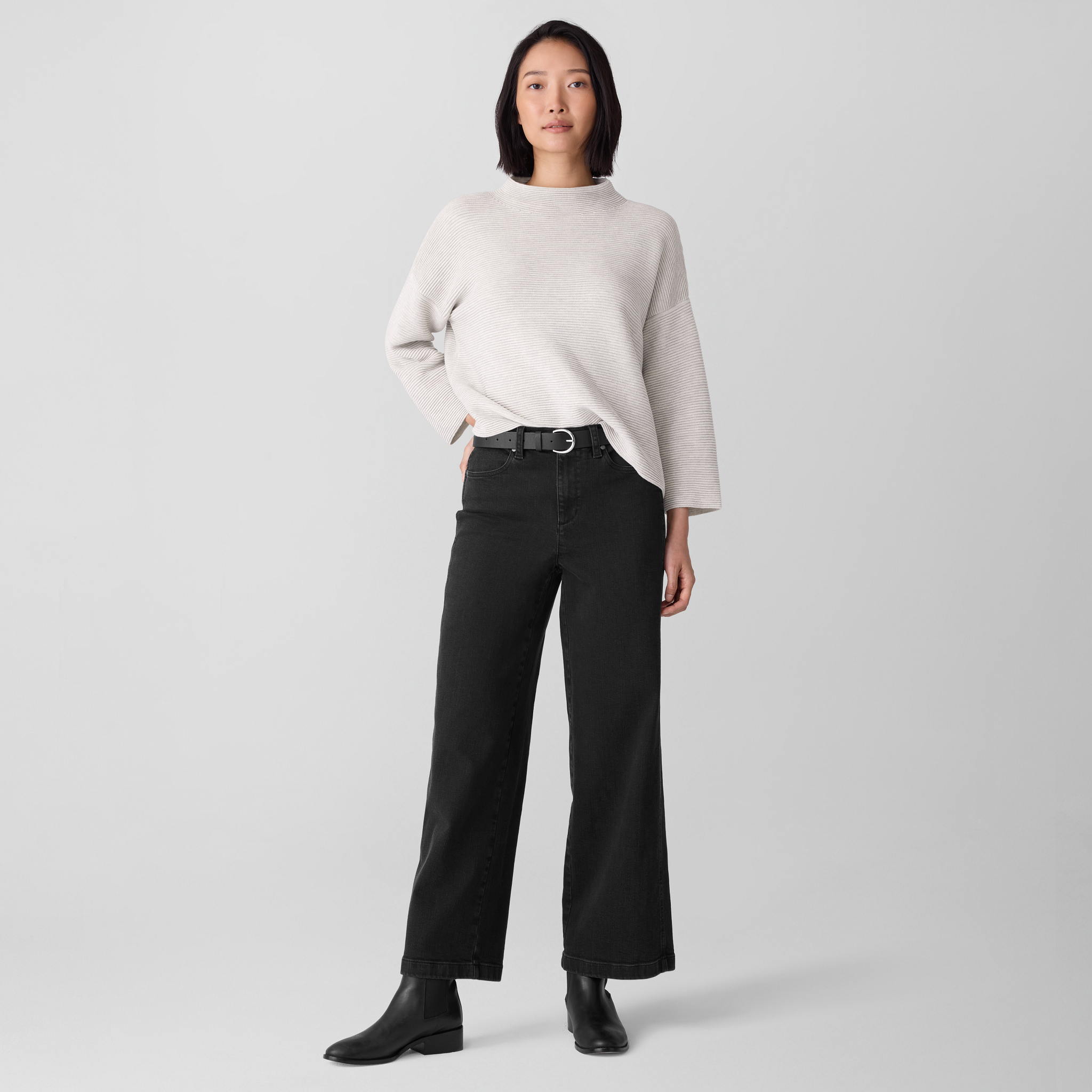 Cotton Stretch Denim Wide-Leg Jean