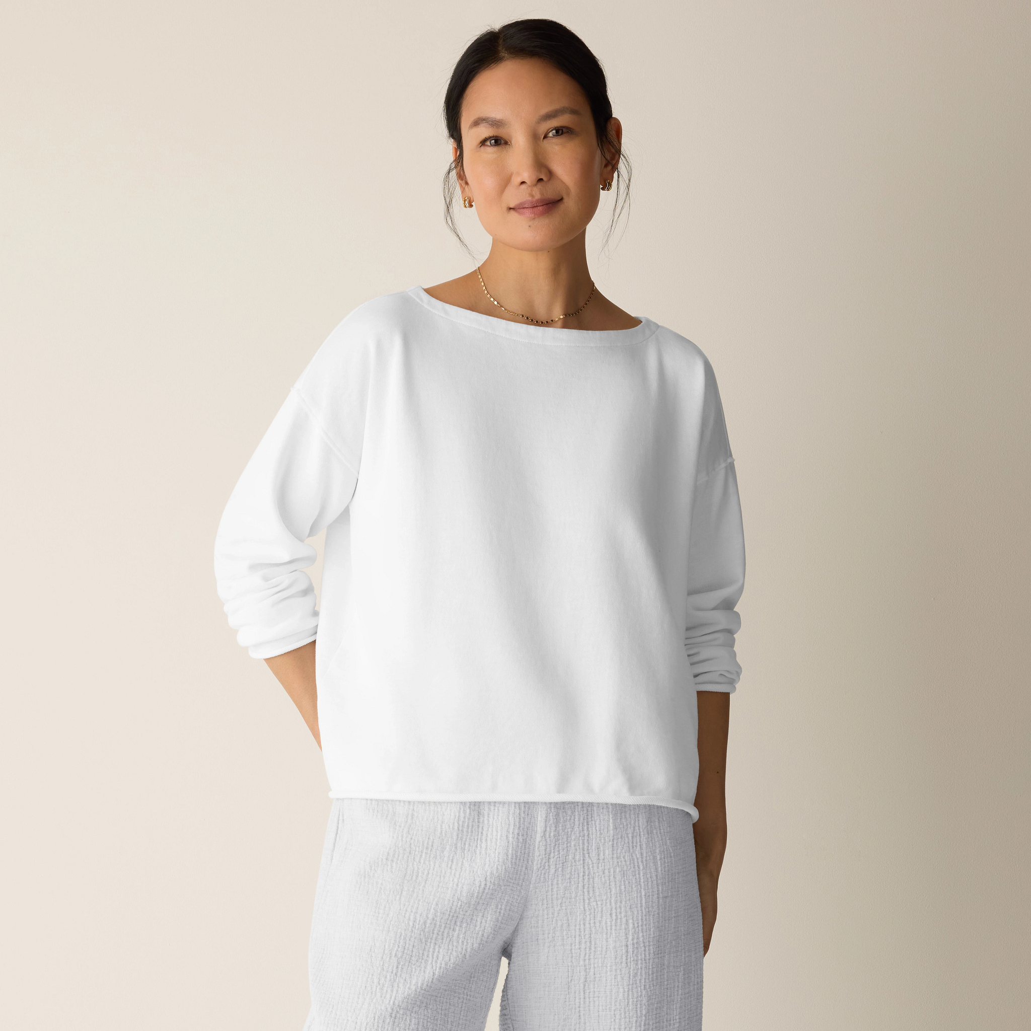 Garment-Dyed Organic Cotton Terry Bateau Neck Box-Top