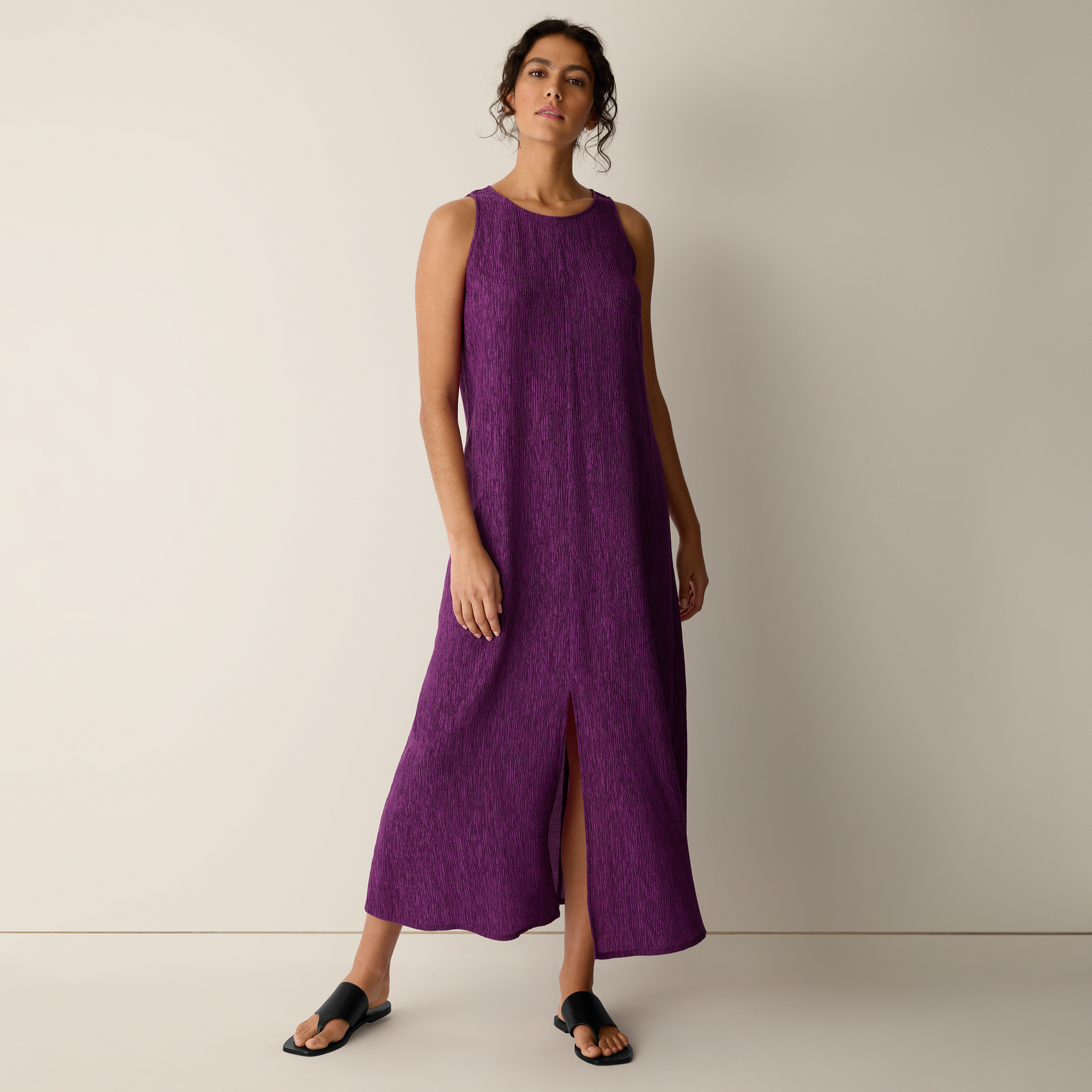 Woven Plissé Round Neck Dress from EILEEN FISHER - $198