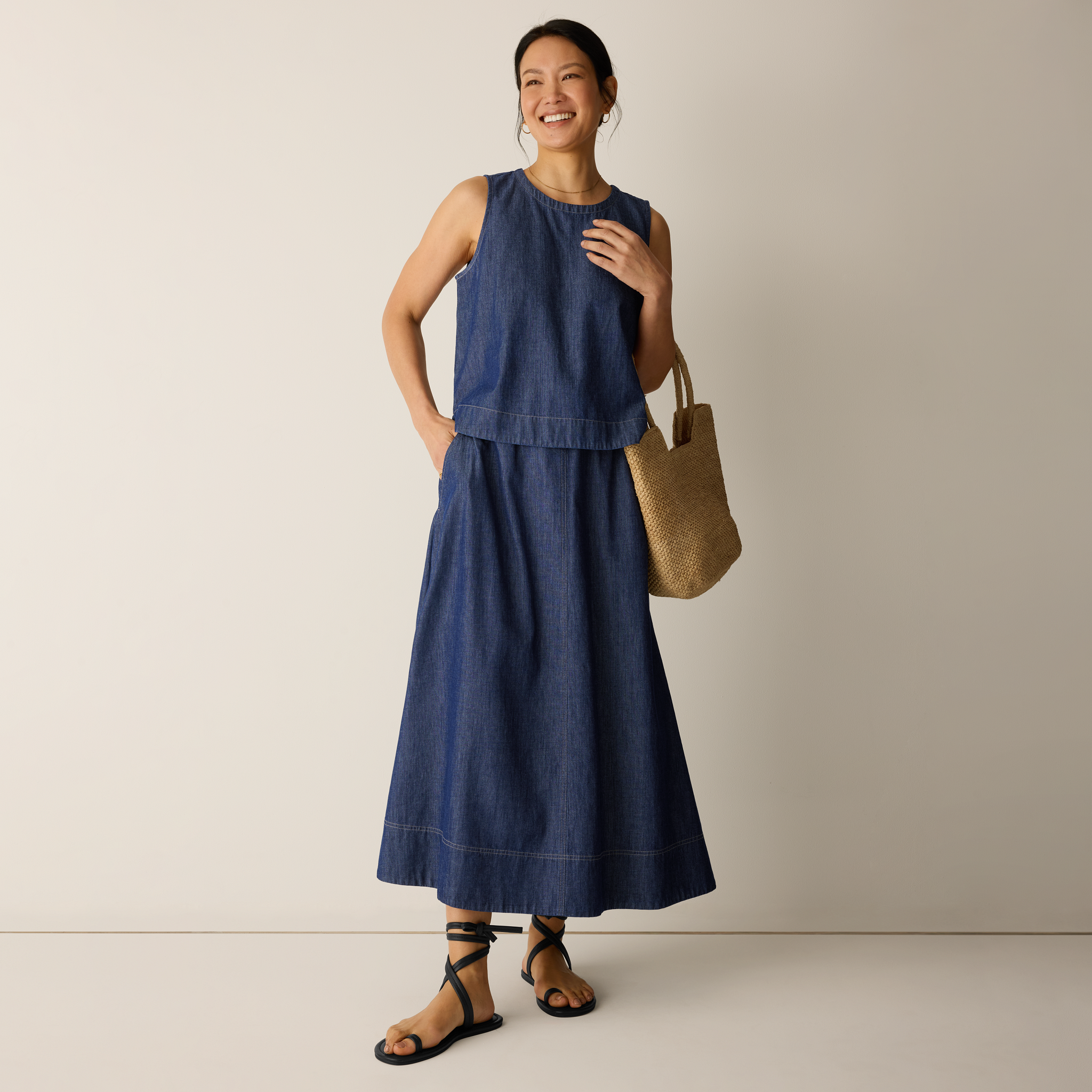 Lightweight Organic Cotton Denim Half-Circle Skirt from EILEEN FISHER - $178