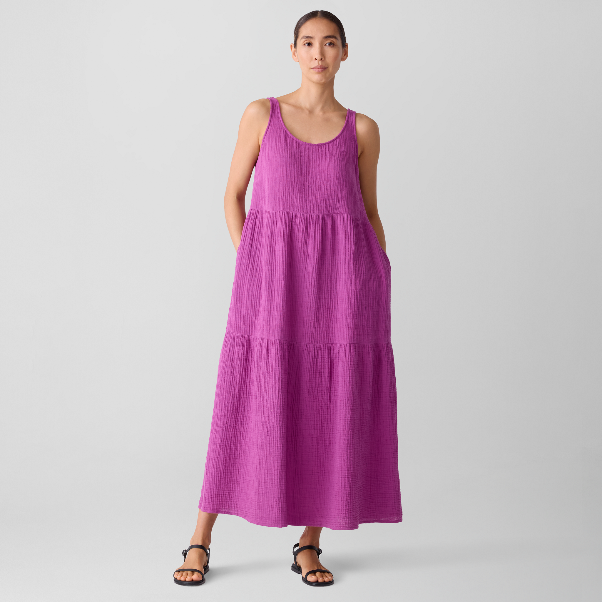 Organic Cotton Lofty Gauze Tiered Dress | EILEEN FISHER