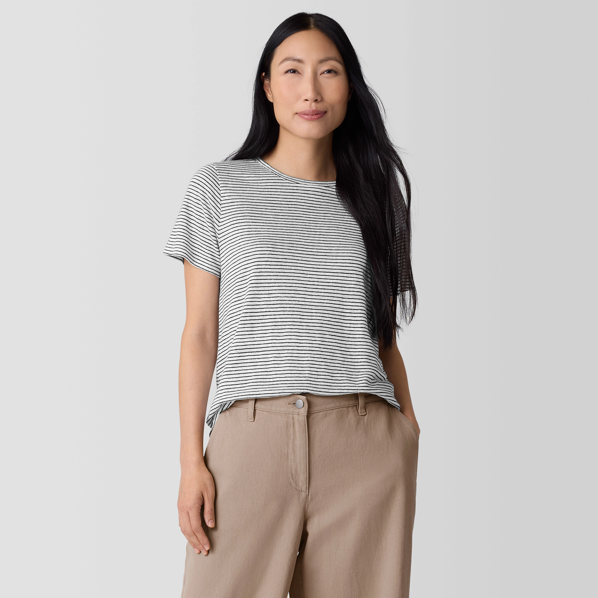 Striped Organic Linen Jersey Crew Neck Tee