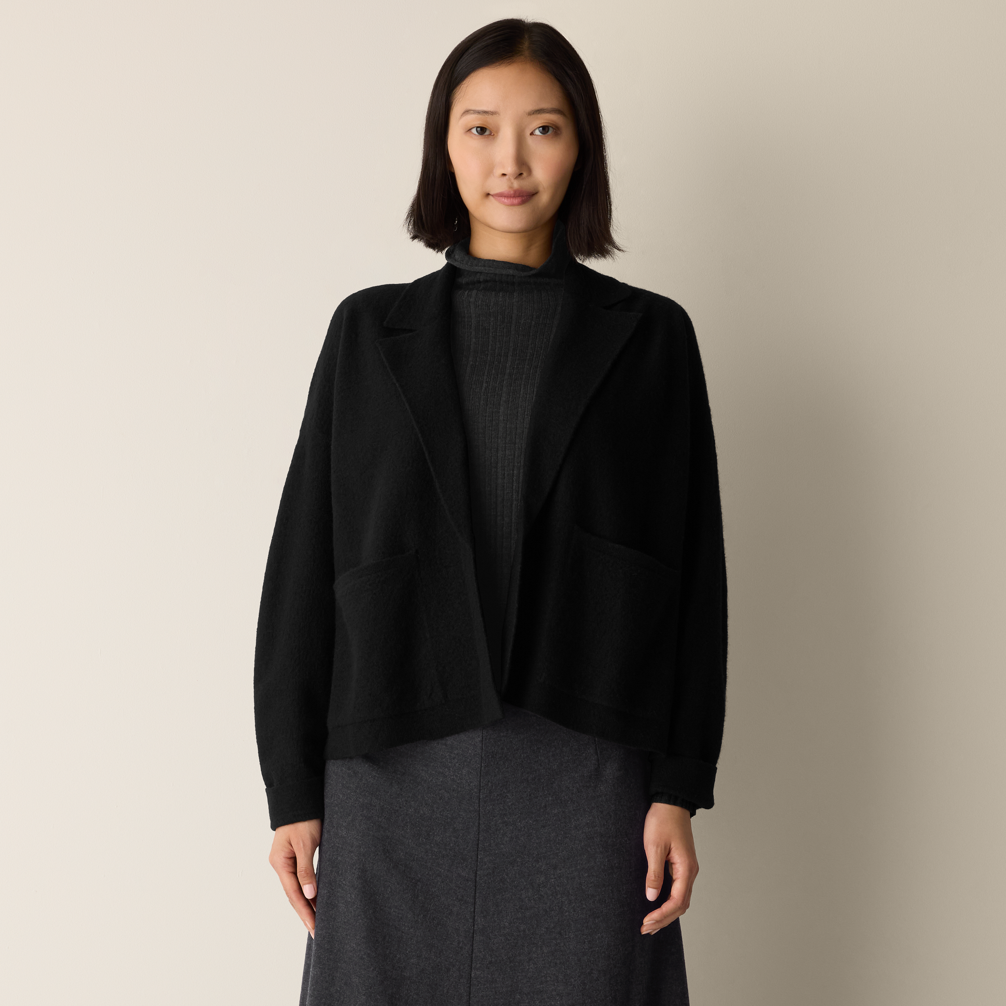 Fine Felted Wool Notch Collar Cardigan in Regenerative Wool from EILEEN FISHER - $191.20