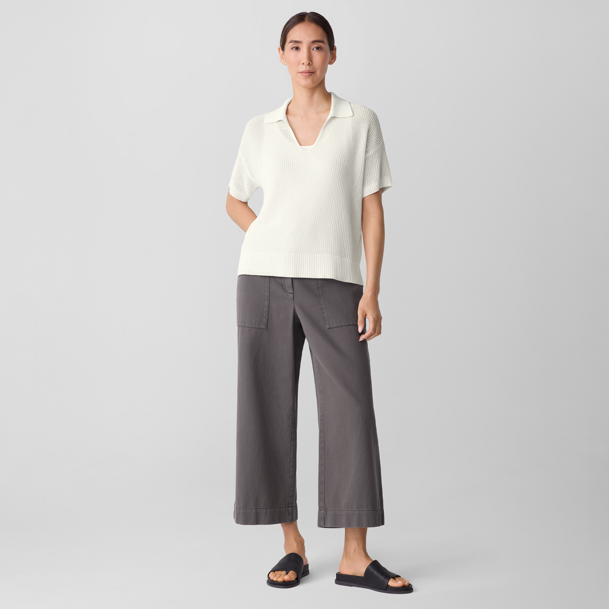 ちぃ Cotton Silk Cord Split Neck Top | EILEEN FISHER