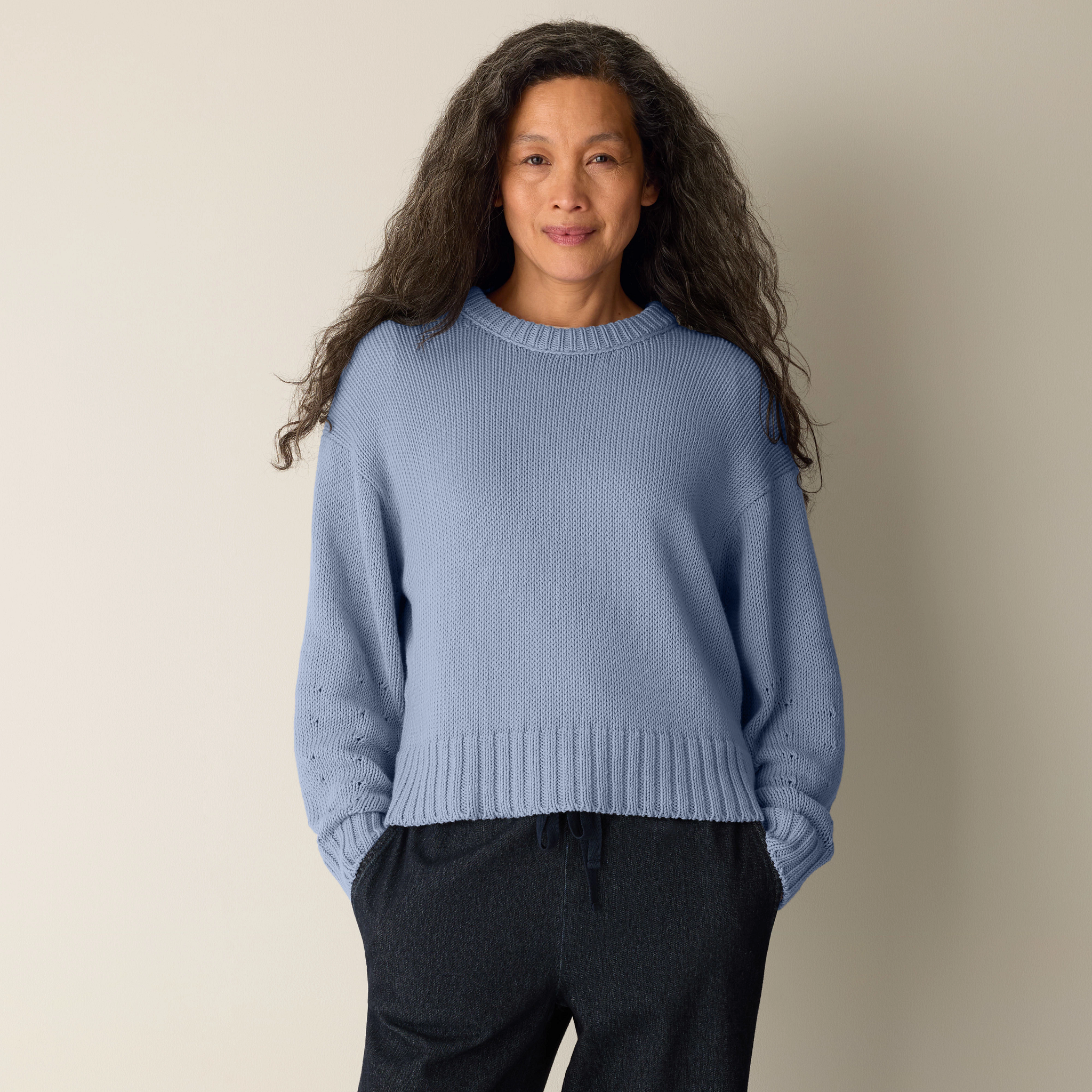 Peruvian Organic Cotton Cord Jersey Crew Neck Top | EILEEN FISHER