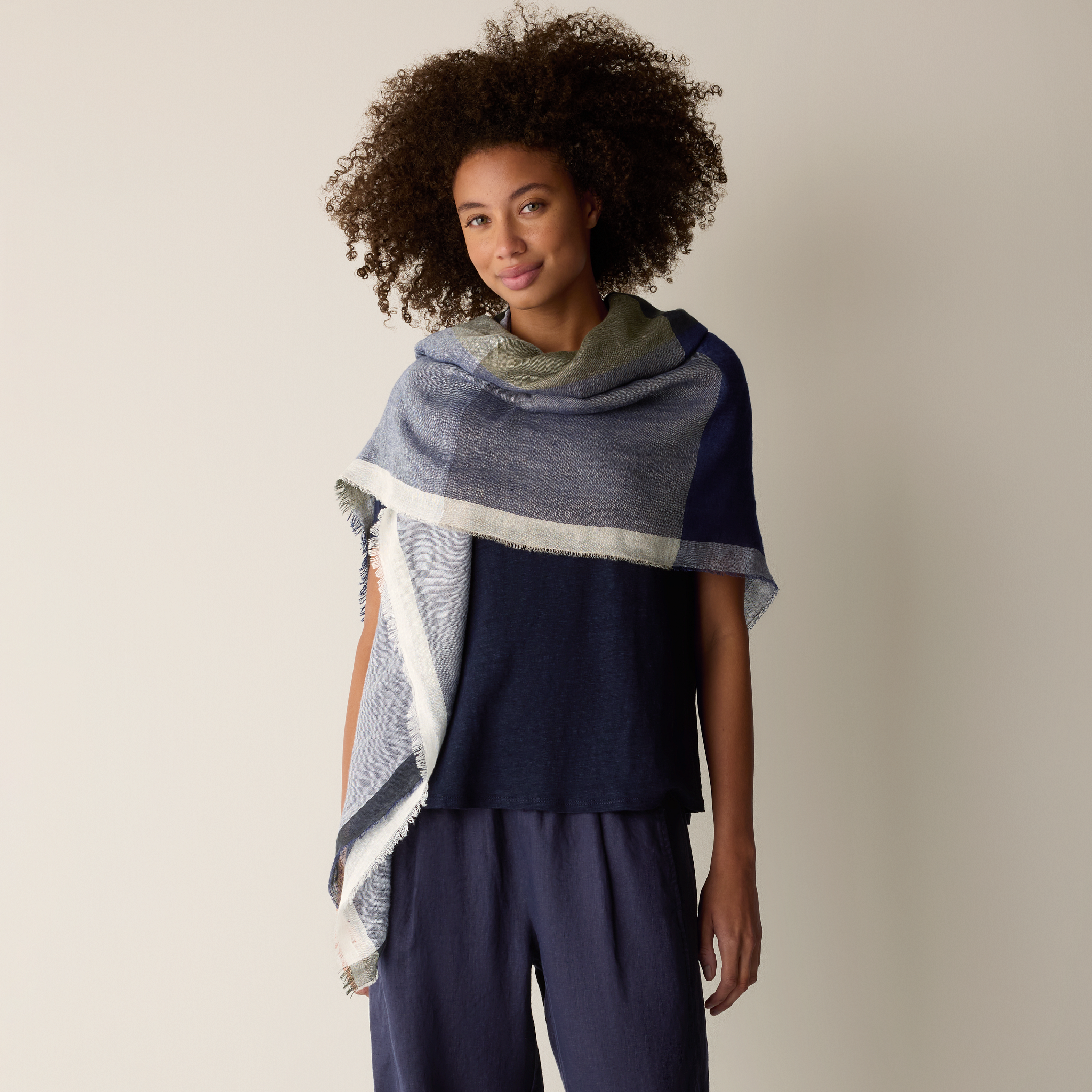 Organic Linen Cotton Check Scarf from EILEEN FISHER - $198