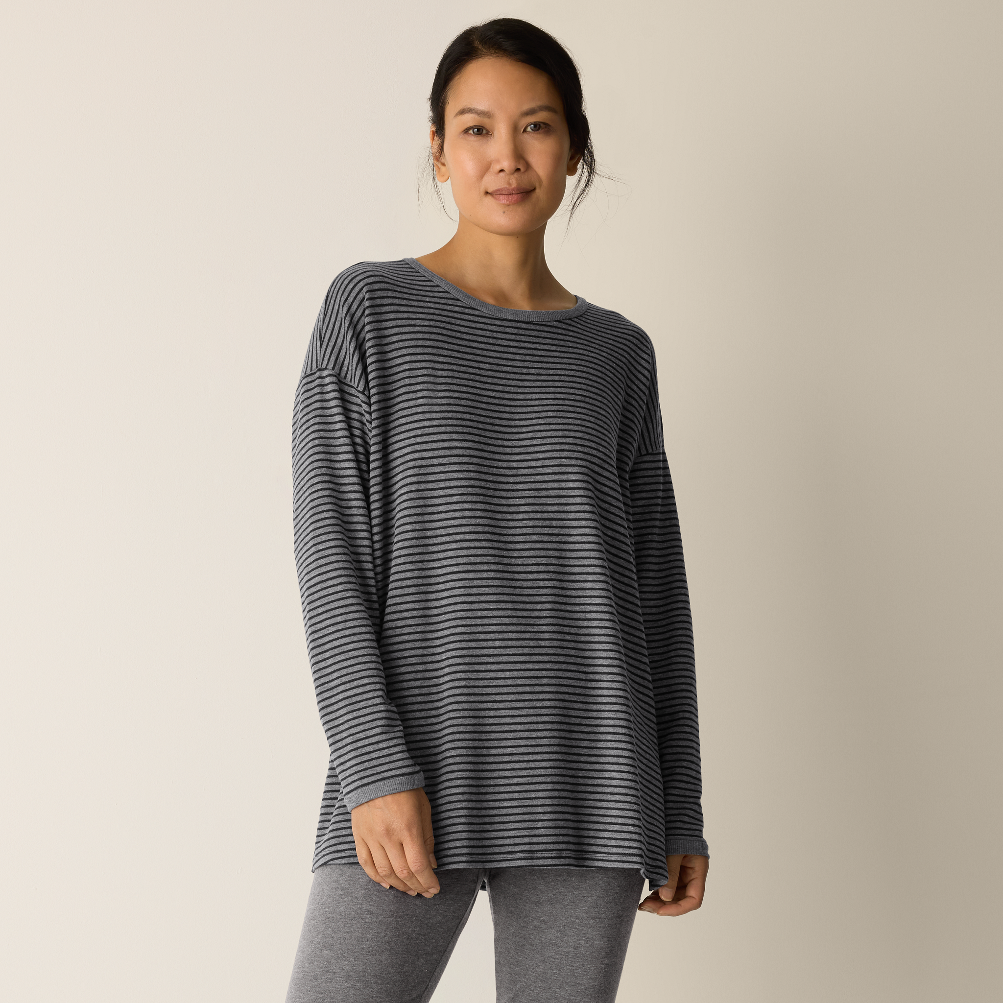 Striped Cozy Brushed Terry Long Box-Top