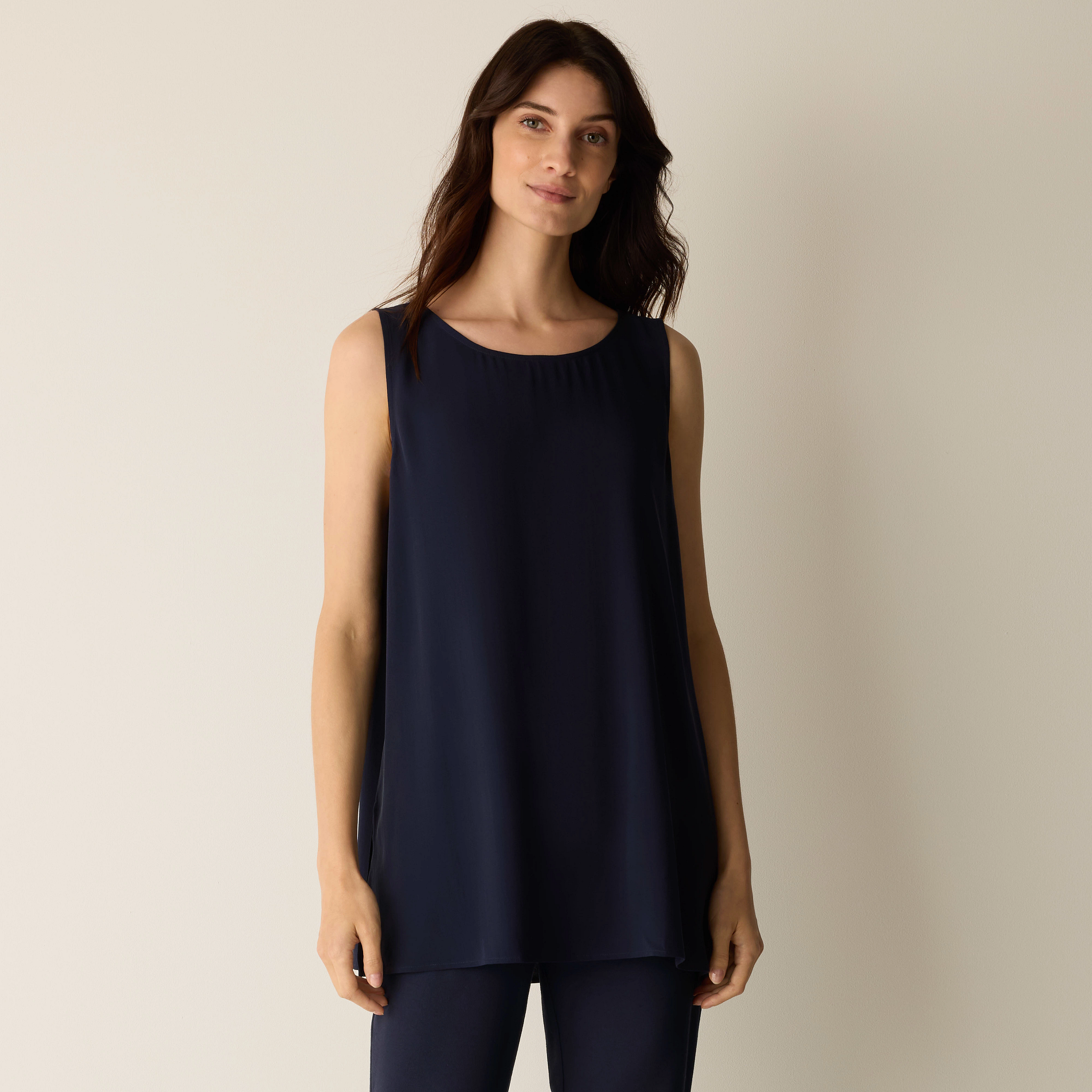 Silk Georgette Crepe Ballet Neck Long Tank