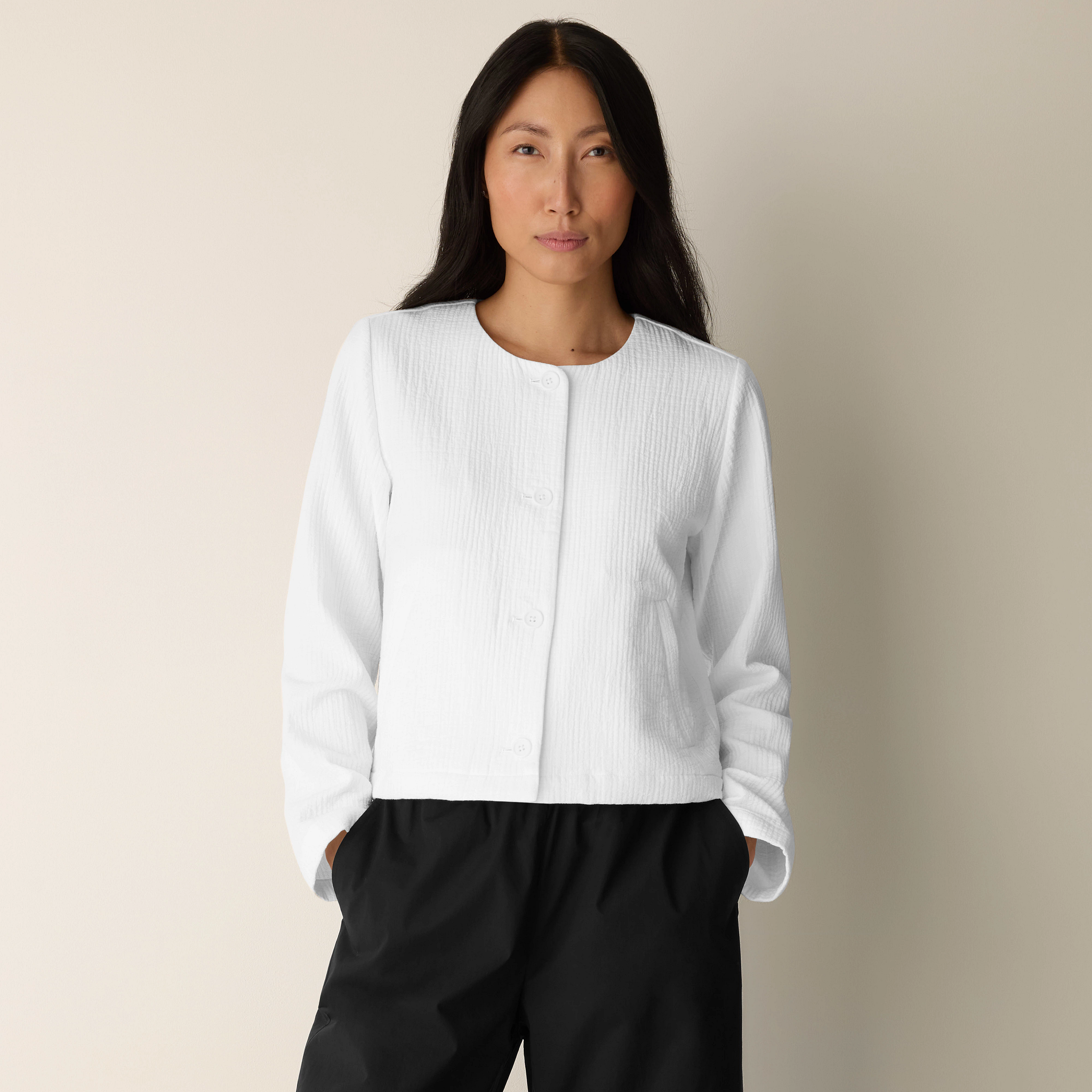 Organic Cotton Jacquard Round Neck Jacket from EILEEN FISHER - $198