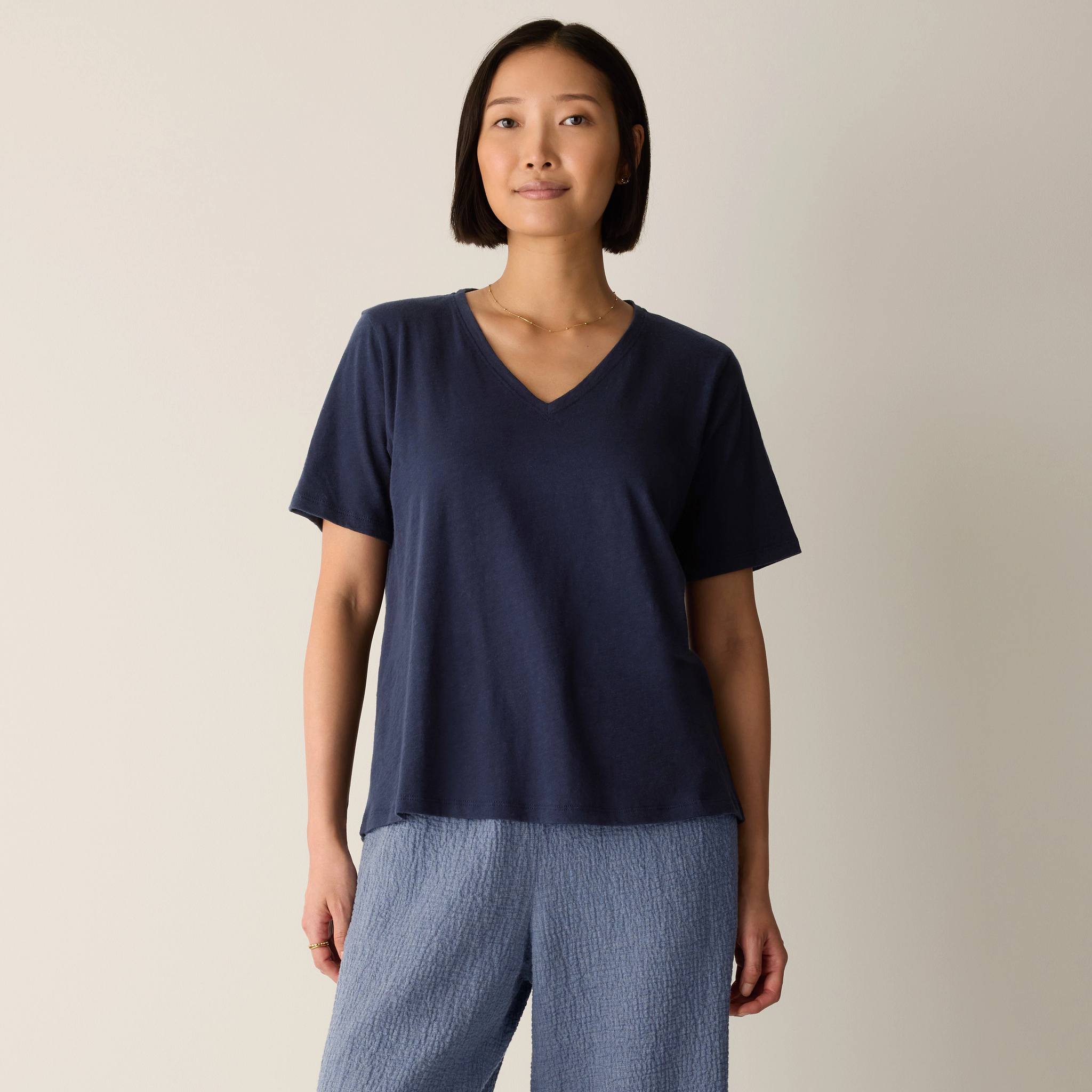 Organic Cotton Slubby Jersey V-Neck Tee from EILEEN FISHER - $78