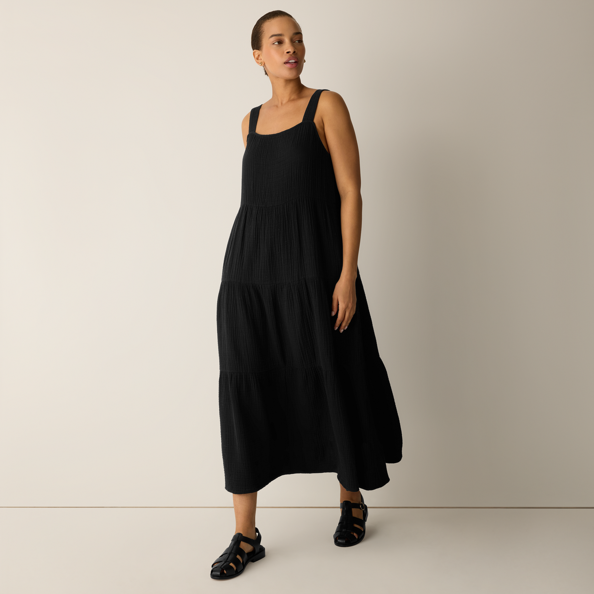 Organic Cotton Lofty Gauze Tiered Dress from EILEEN FISHER - $188