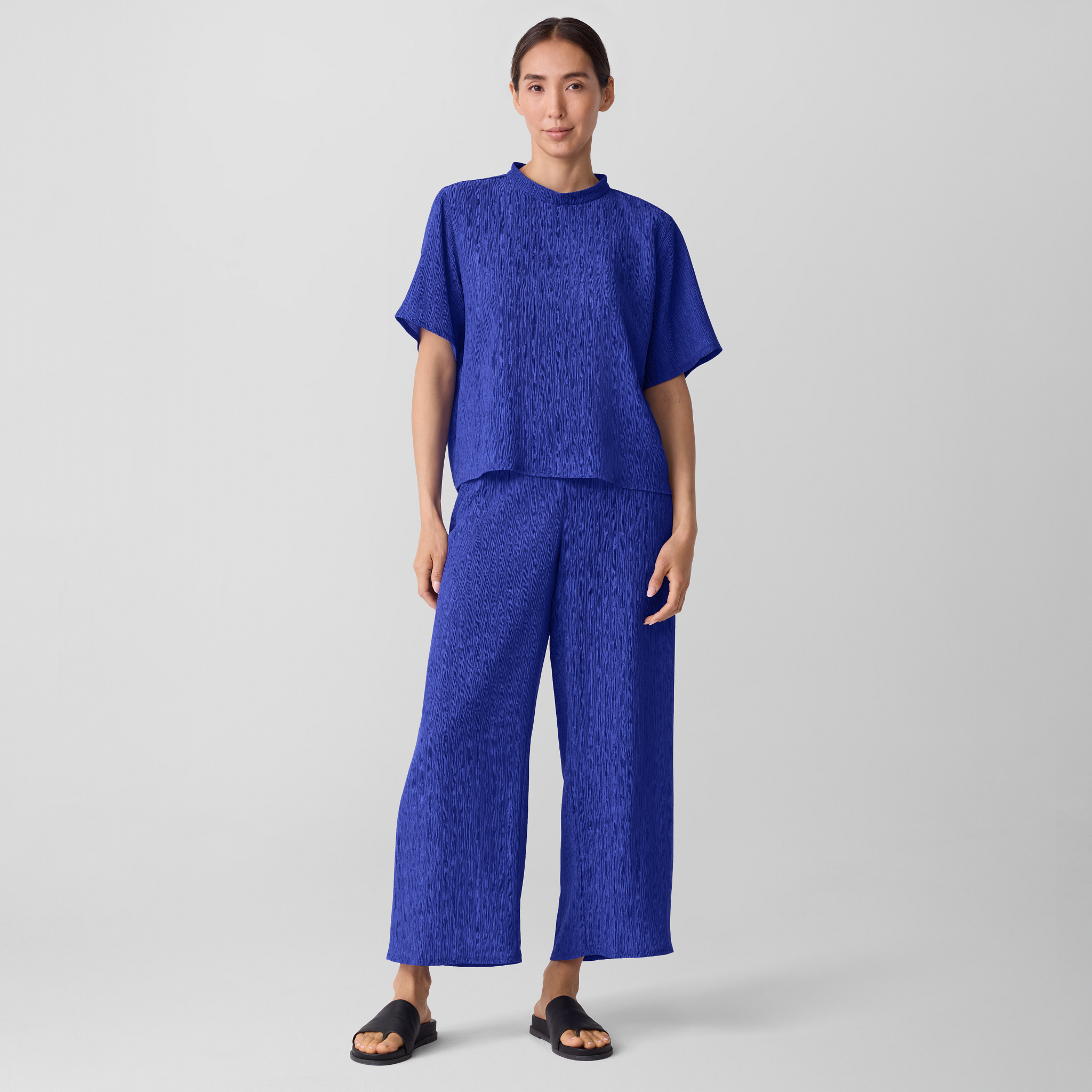 Woven Plissé Wide-Leg Pant