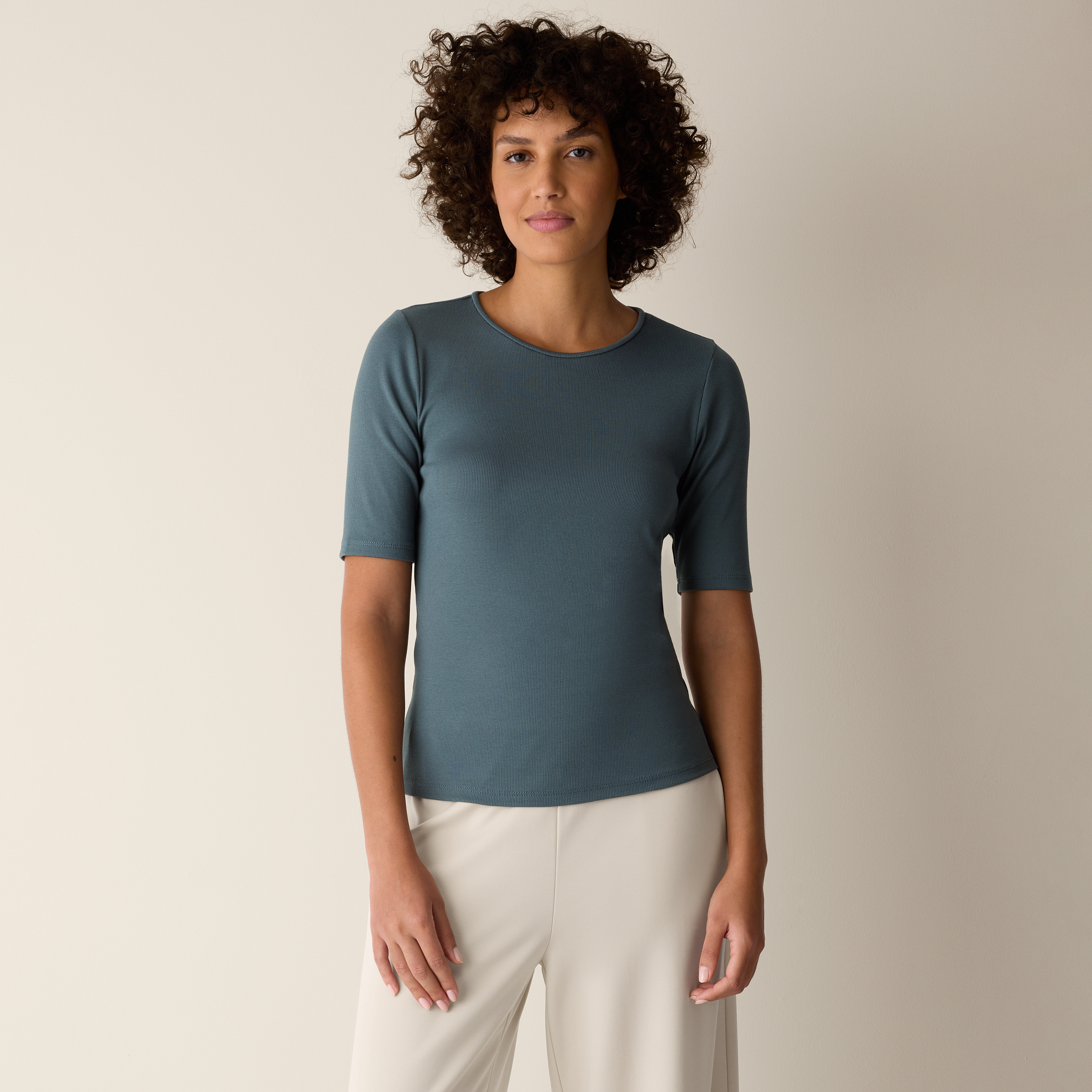 Organic Cotton Stretch Rib Crew Neck Tee