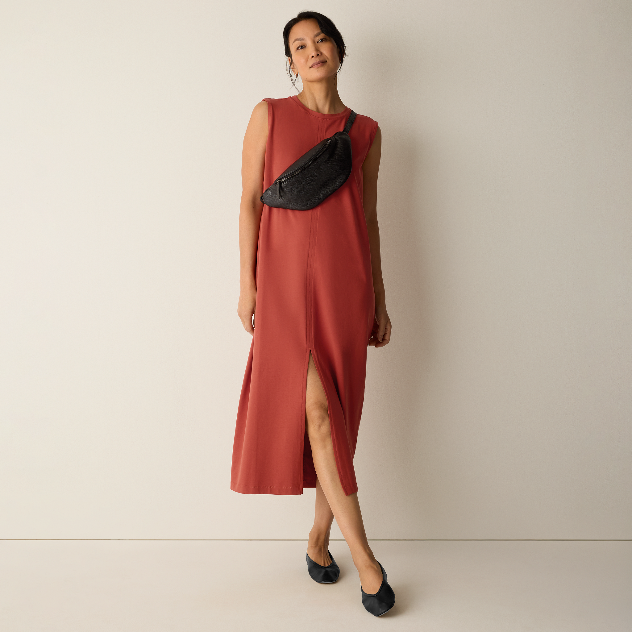 Pima Cotton Stretch Jersey Crew Neck Dress