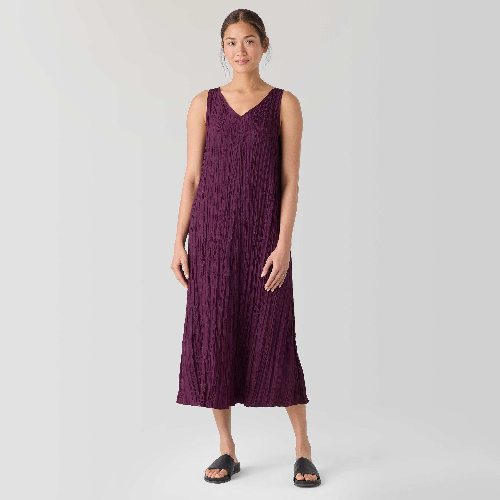 Crushed Silk V-Neck Dress