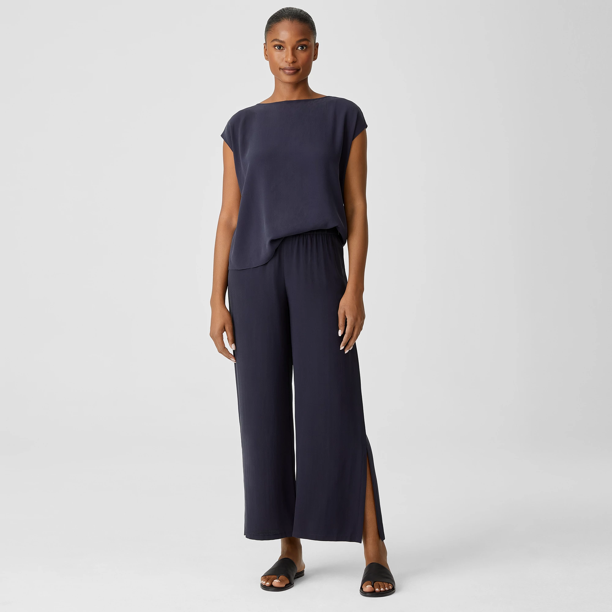 Silk Georgette Crepe Pant with Slits | EILEEN FISHER