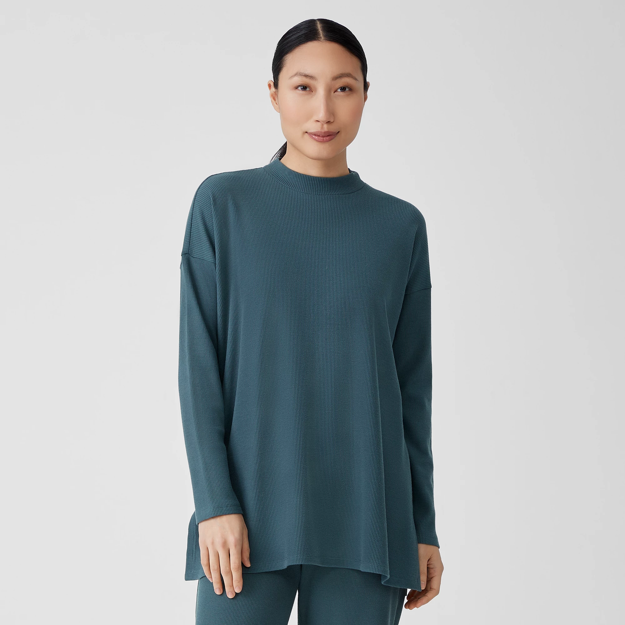 Cozy Waffle Knit Mock Neck Top | EILEEN FISHER