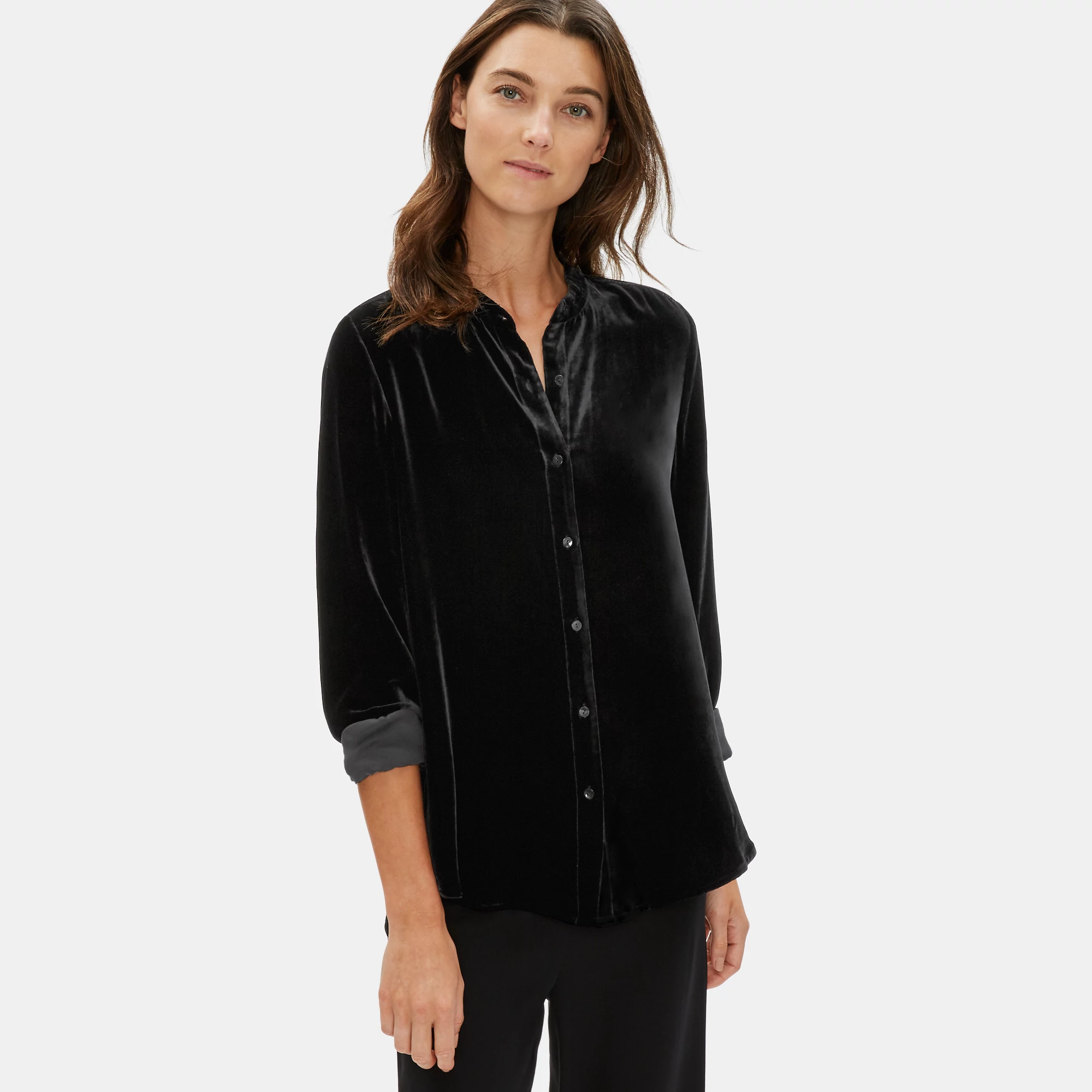 Velvet Mandarin Collar Shirt EILEEN FISHER