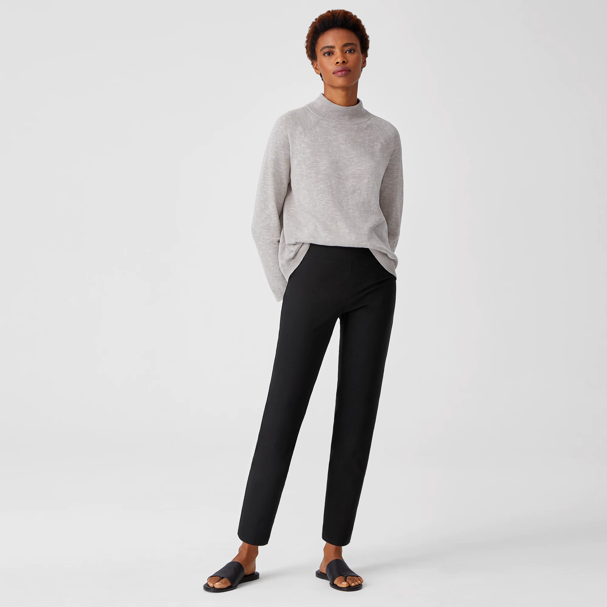 Eileen Fisher Petite High-Waist Stretch Crepe Slim Ankle Pants