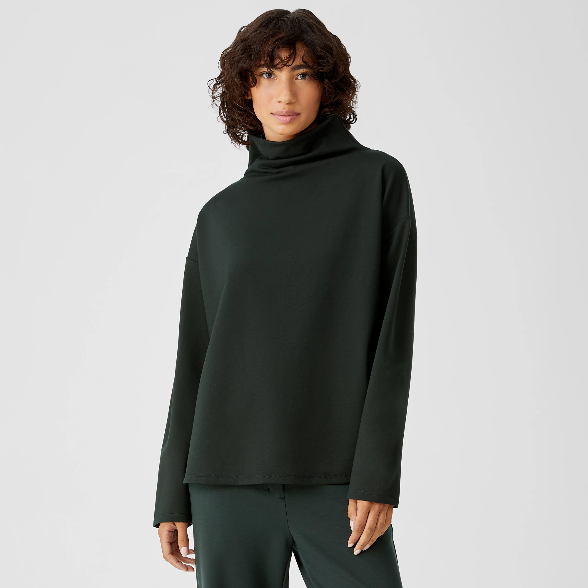 Washable Flex Ponte Funnel Neck Box-Top