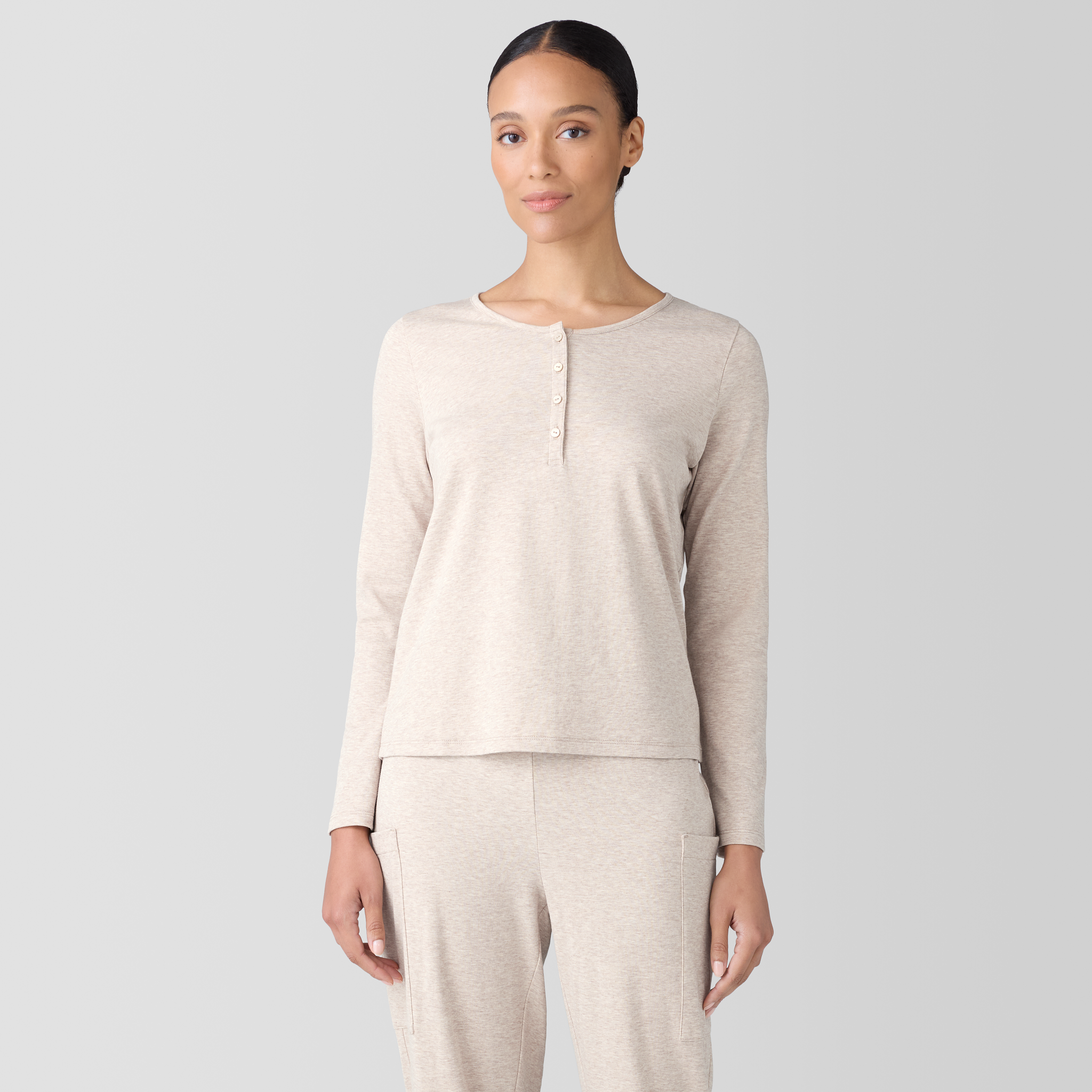 Mélange Organic Cotton Interlock Henley Sleep Top from EILEEN FISHER - $63.20